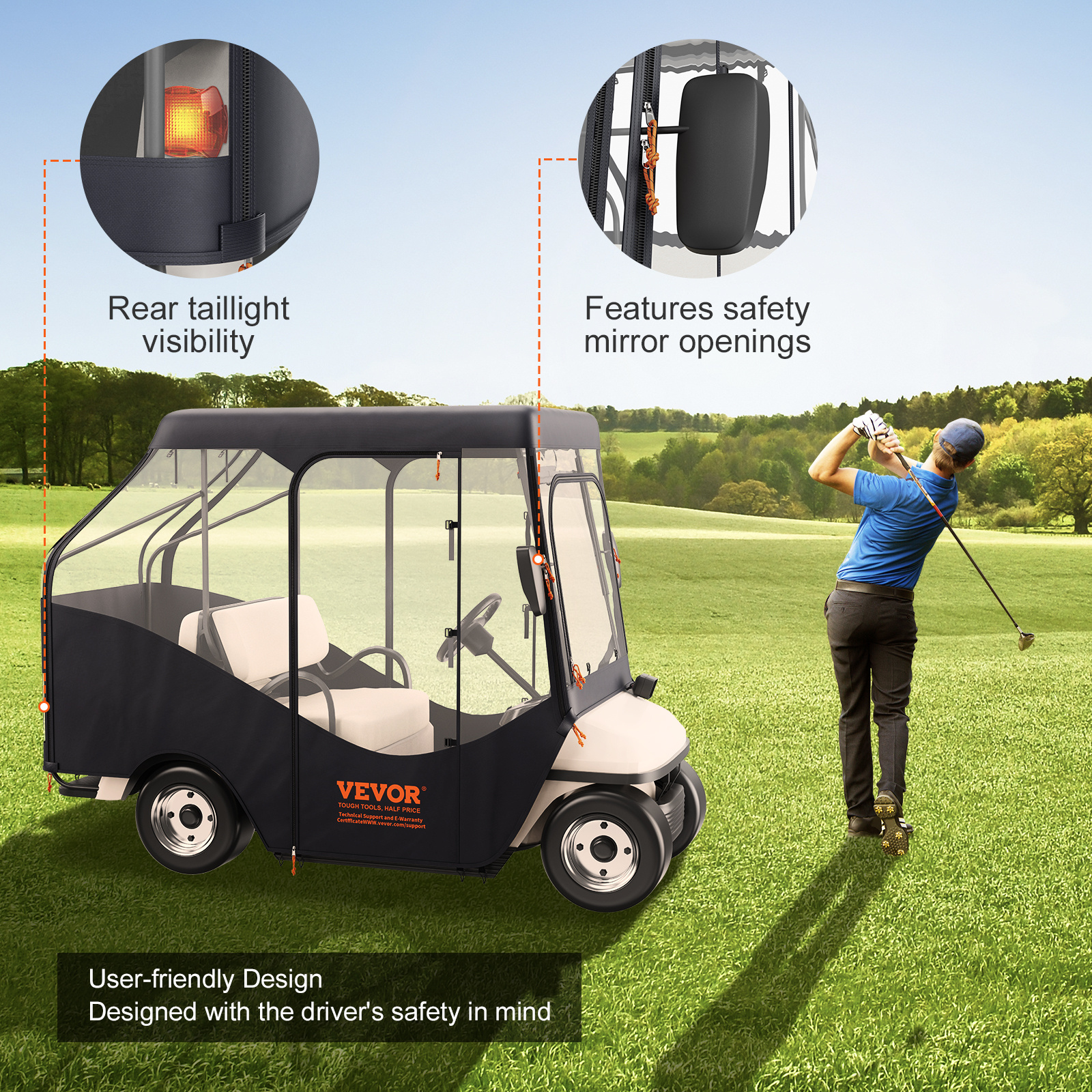 VEVOR Golf Cart Enclosure, 420D Polyester Driving Enclosure with 4-Sided Transparent Windows, 4 Passenger Club Car Covers Universal Fits for Most Brand Carts, Sunproof and Dustproof Outdoor Cart Cover - Image 7