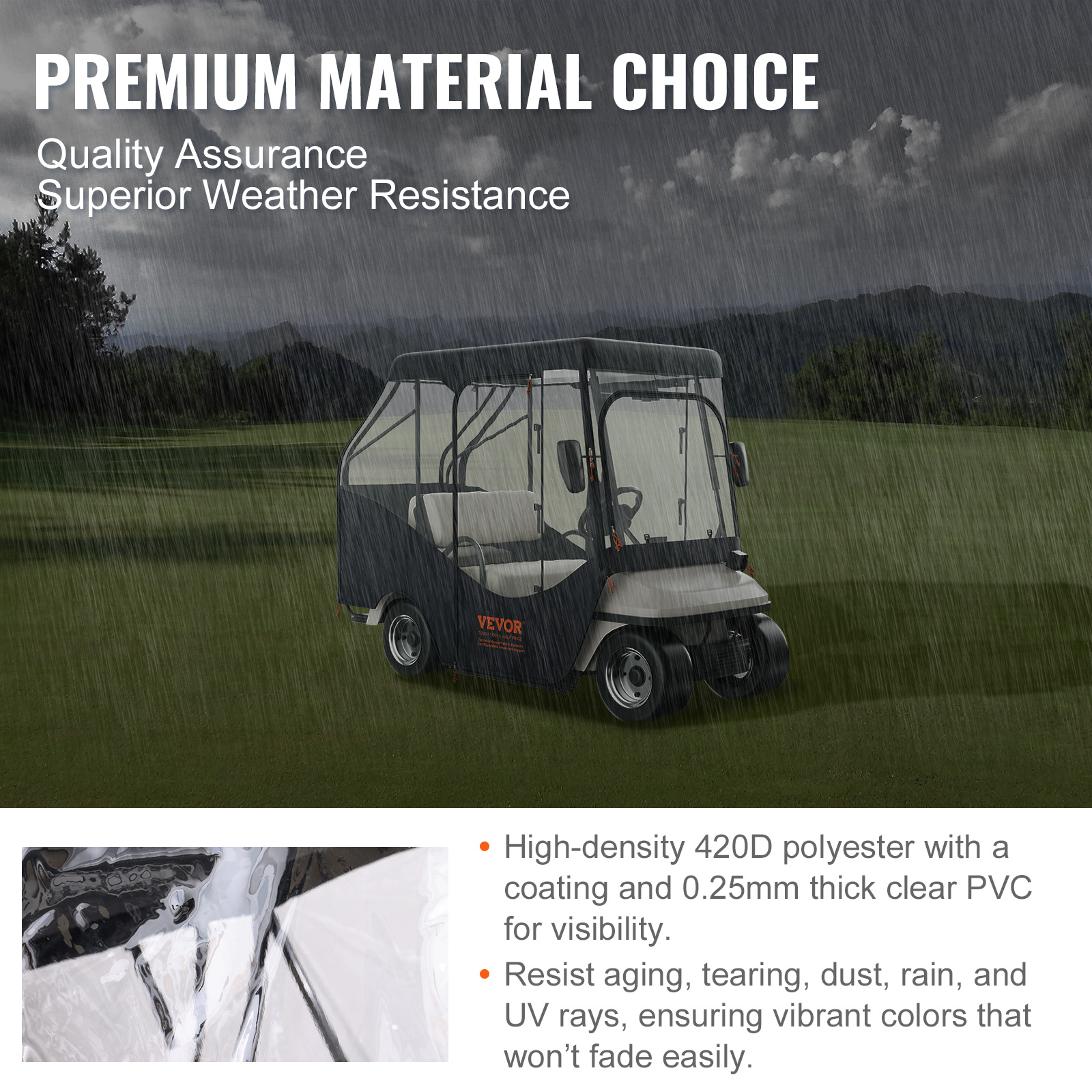 VEVOR Golf Cart Enclosure, 420D Polyester Driving Enclosure with 4-Sided Transparent Windows, 4 Passenger Club Car Covers Universal Fits for Most Brand Carts, Sunproof and Dustproof Outdoor Cart Cover - Image 6