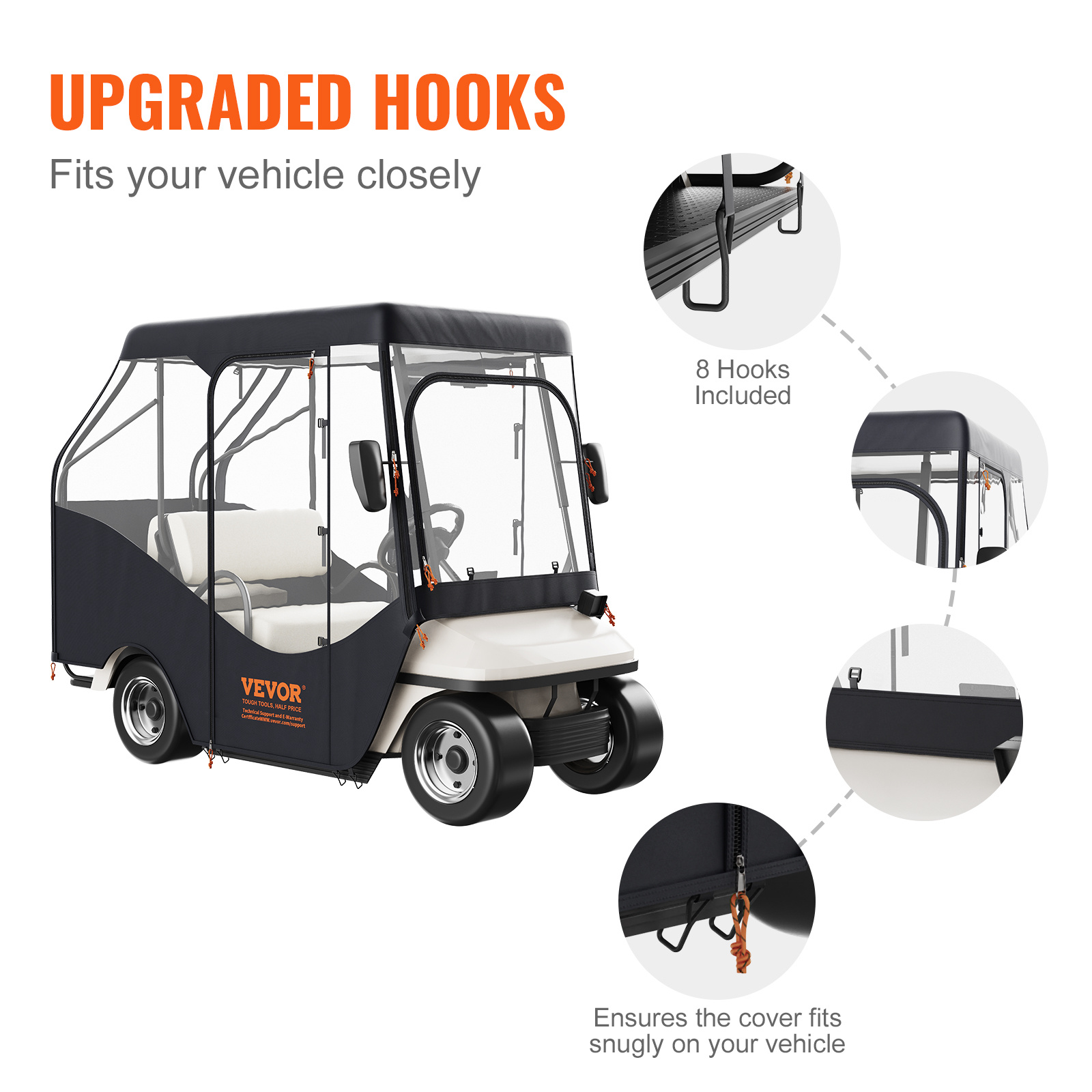 VEVOR Golf Cart Enclosure, 420D Polyester Driving Enclosure with 4-Sided Transparent Windows, 4 Passenger Club Car Covers Universal Fits for Most Brand Carts, Sunproof and Dustproof Outdoor Cart Cover - Image 5