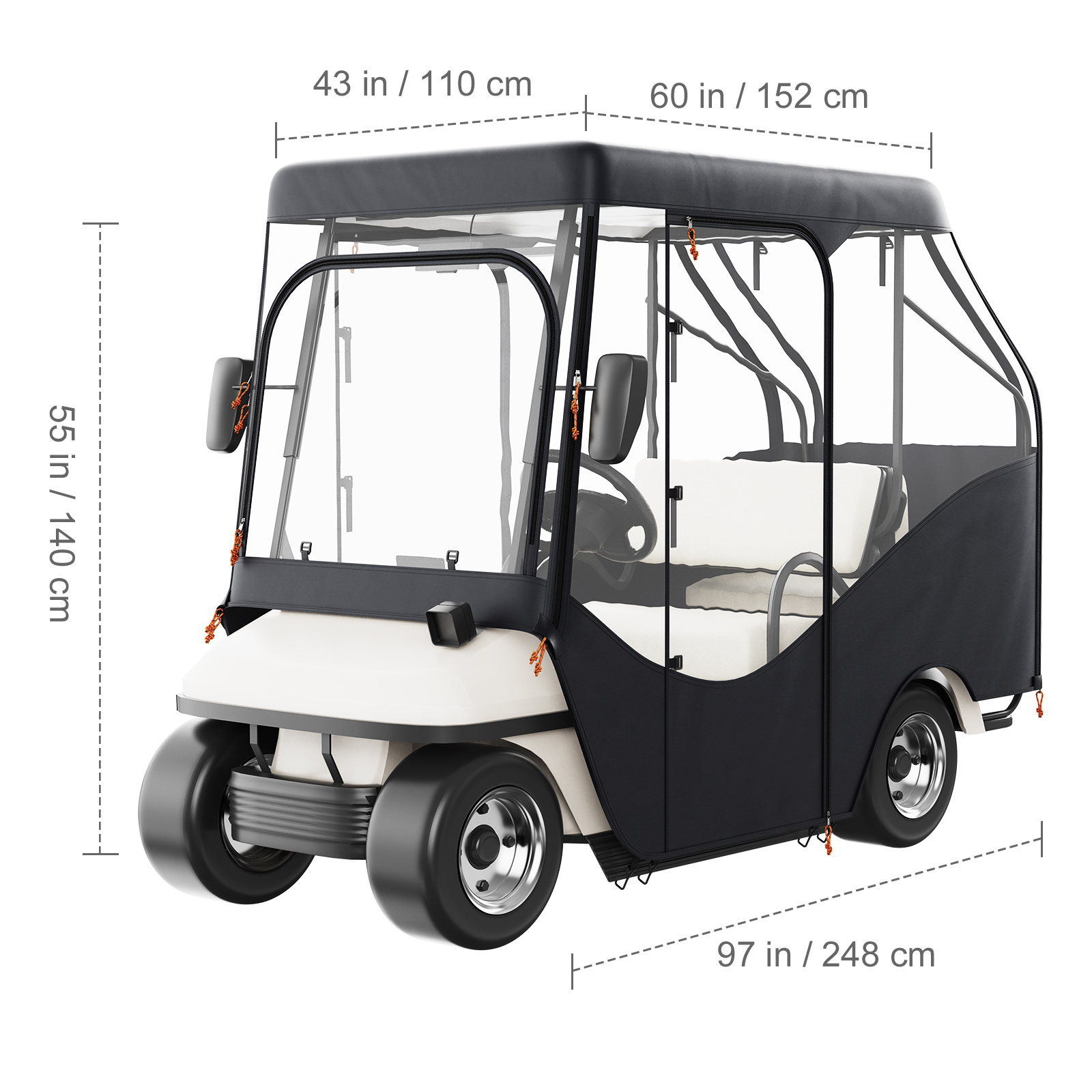 VEVOR Golf Cart Enclosure, 420D Polyester Driving Enclosure with 4-Sided Transparent Windows, 4 Passenger Club Car Covers Universal Fits for Most Brand Carts, Sunproof and Dustproof Outdoor Cart Cover - Image 2