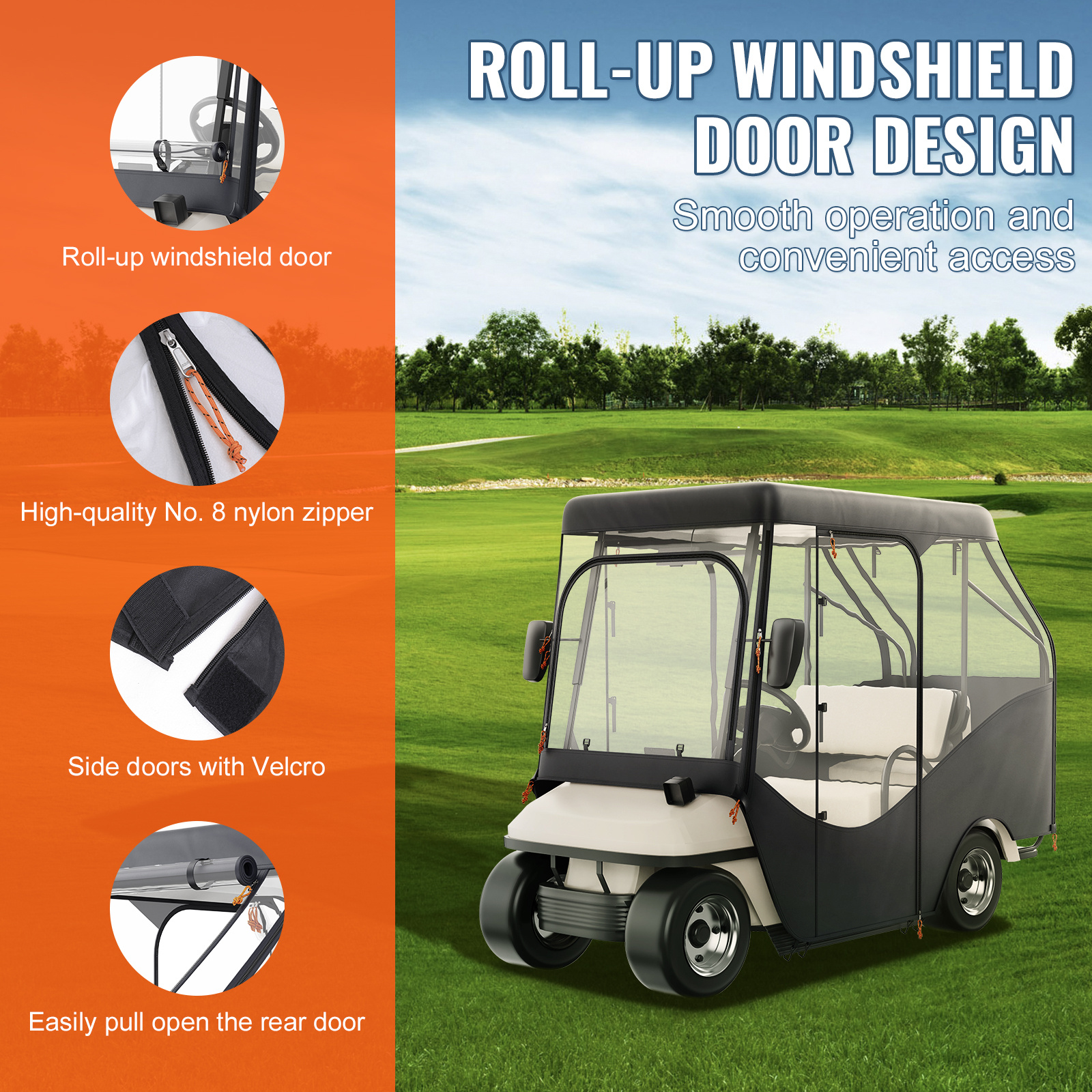 VEVOR Golf Cart Enclosure, 420D Polyester Driving Enclosure with 4-Sided Transparent Windows, 4 Passenger Club Car Covers Universal Fits for Most Brand Carts, Sunproof and Dustproof Outdoor Cart Cover - Image 8