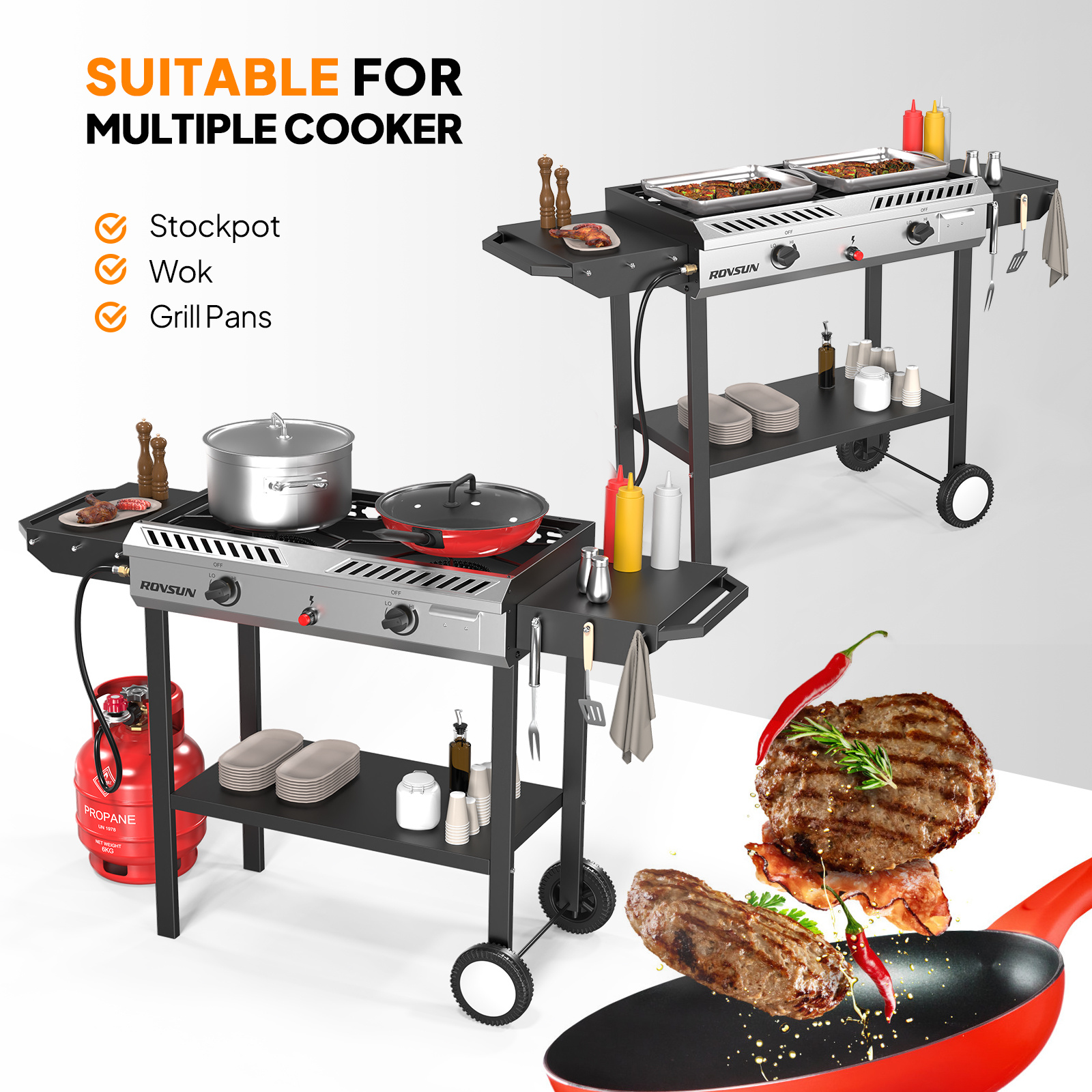 2 Burner Outdoor Propane Gas Stove with Auto-ignition, Regulator & Shelf, 150, 000 BTU Powerful Stand Cooker for Backyard Patio Cooking Home Brewing Canning Turkey Frying - Image 15