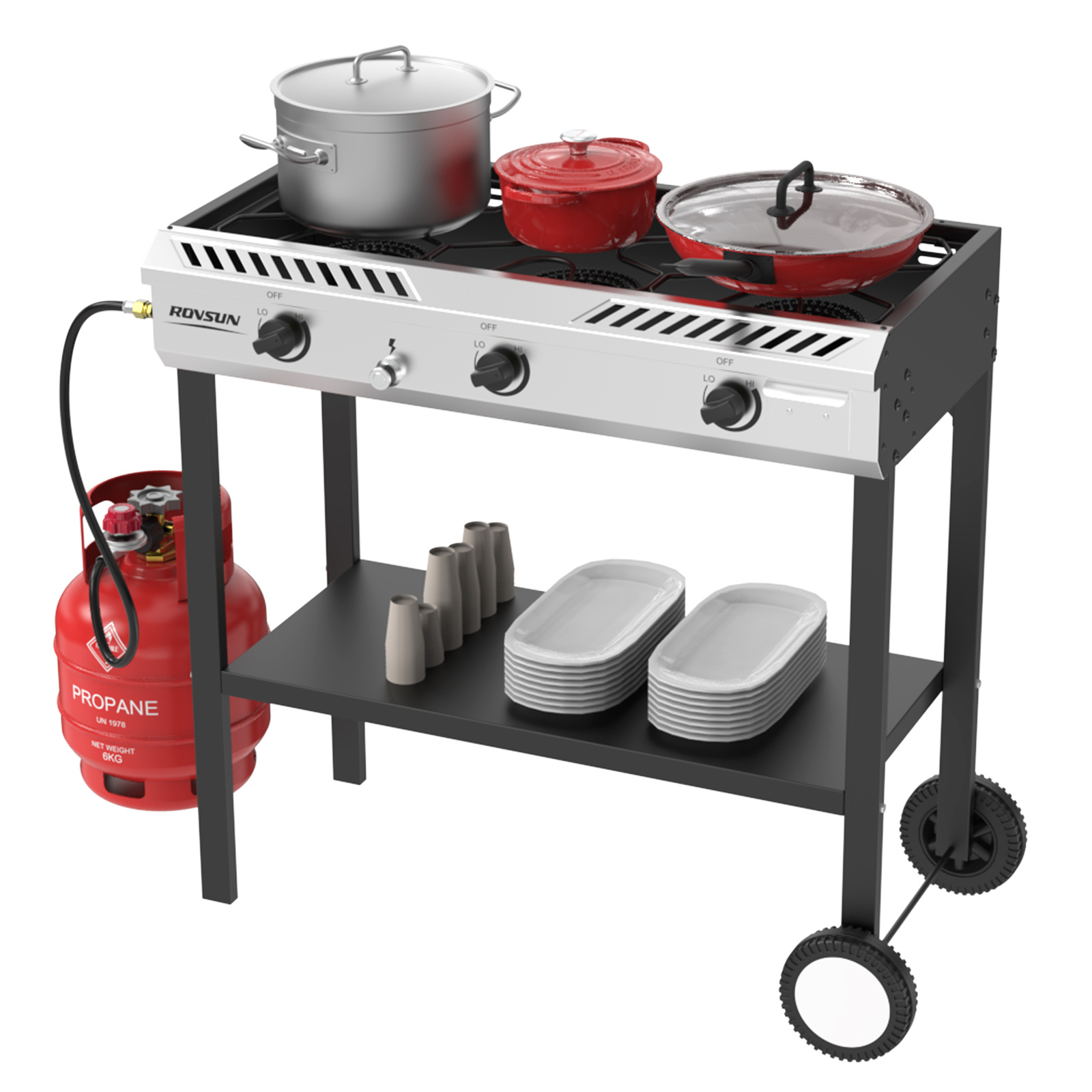 2 Burner Outdoor Propane Gas Stove with Auto-ignition, Regulator & Shelf, 150, 000 BTU Powerful Stand Cooker for Backyard Patio Cooking Home Brewing Canning Turkey Frying - Image 6