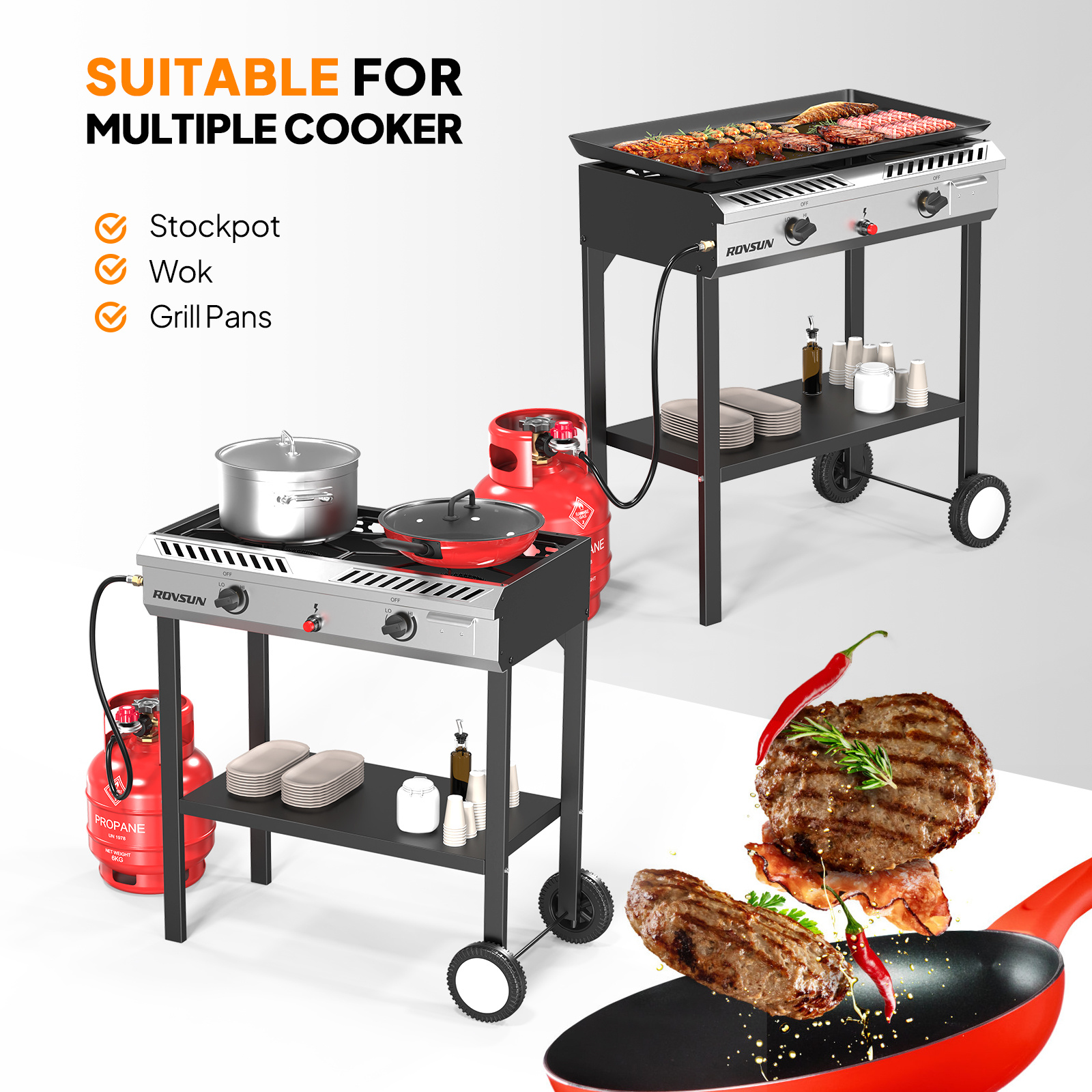 2 Burner Outdoor Propane Gas Stove with Auto-ignition, Regulator & Shelf, 150, 000 BTU Powerful Stand Cooker for Backyard Patio Cooking Home Brewing Canning Turkey Frying - Image 10