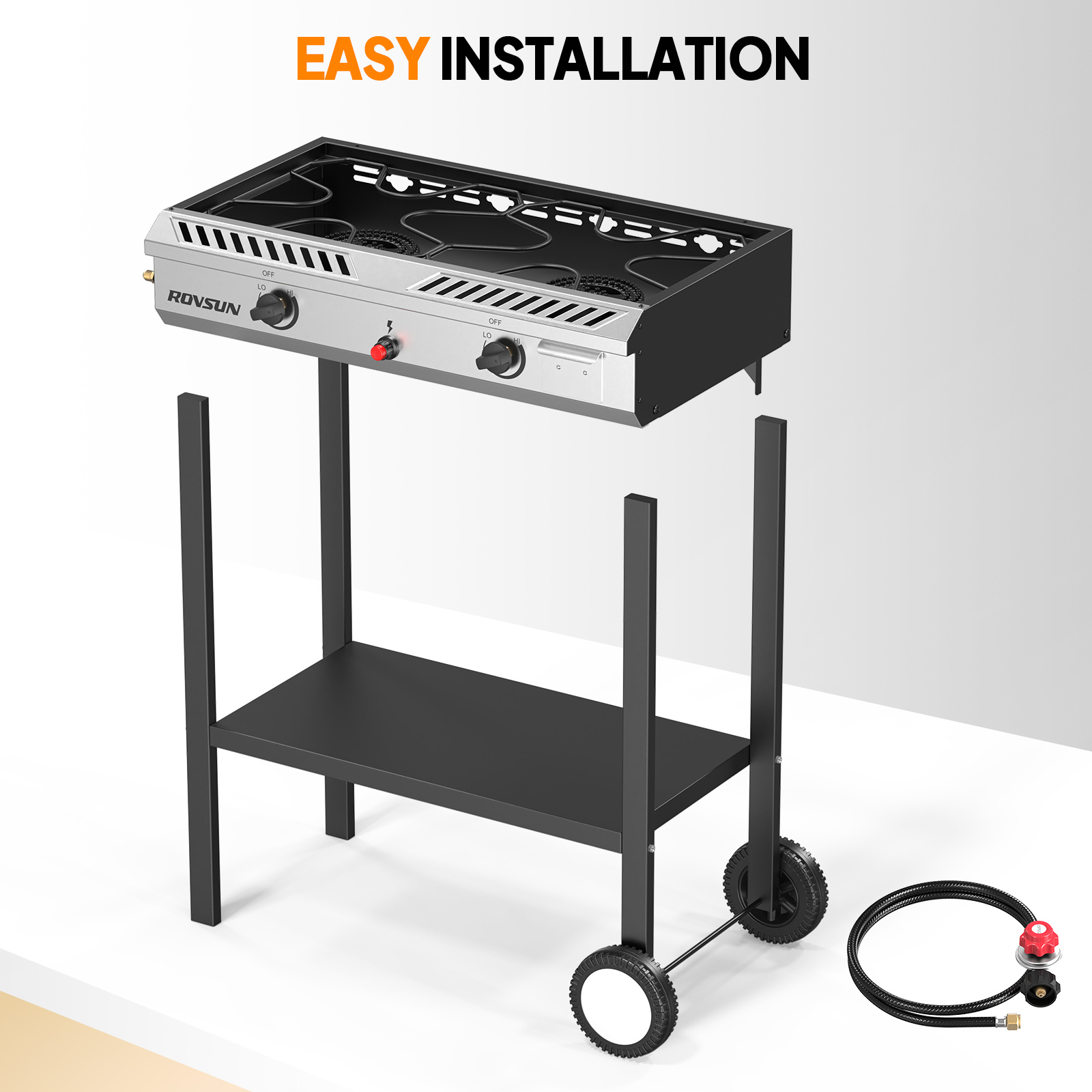 2 Burner Outdoor Propane Gas Stove with Auto-ignition, Regulator & Shelf, 150, 000 BTU Powerful Stand Cooker for Backyard Patio Cooking Home Brewing Canning Turkey Frying - Image 9