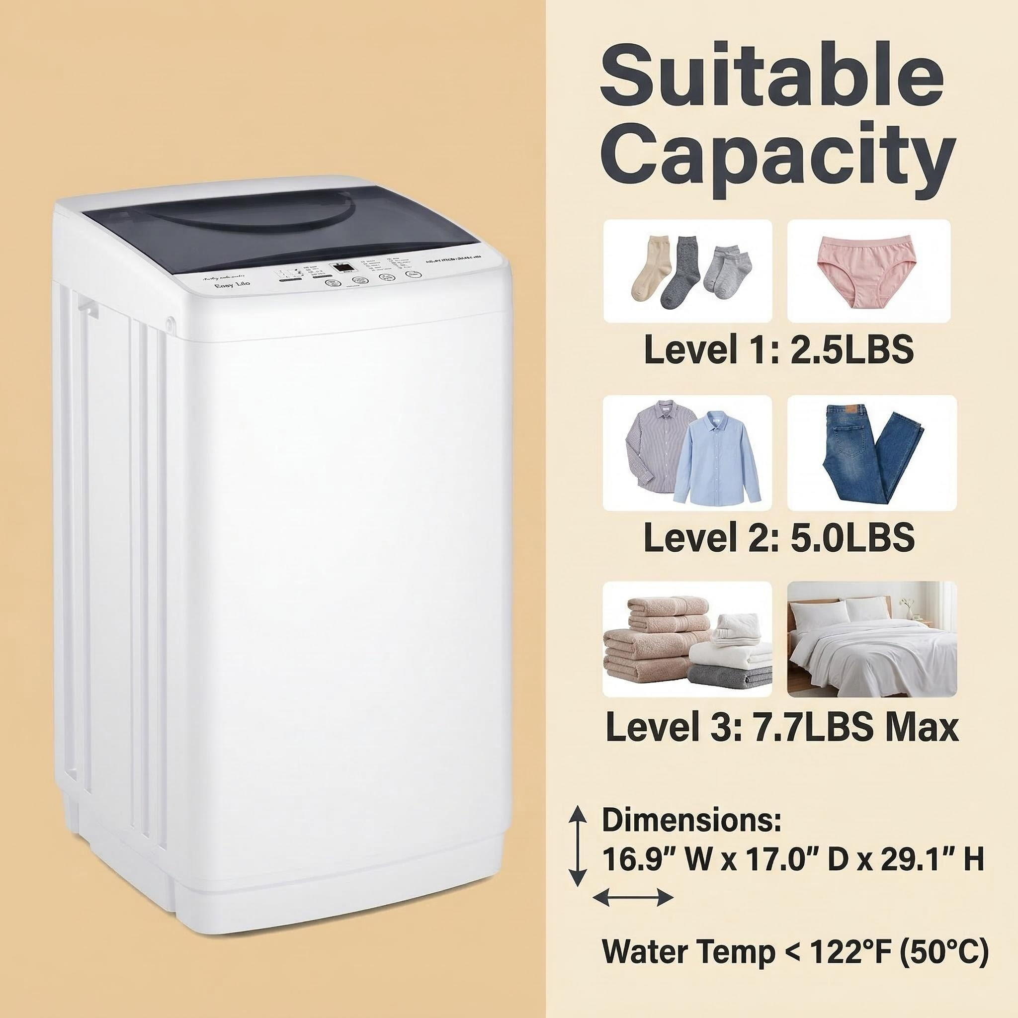 1.06 Cu. Ft. Portable Washing Machine, 7.7 lb. Capacity Compact Washer - 10 Wash Cycles with translucent Lid, Quick Connect Adapter & Drain Hose - Ideal for Apartments, Homes - Image 6