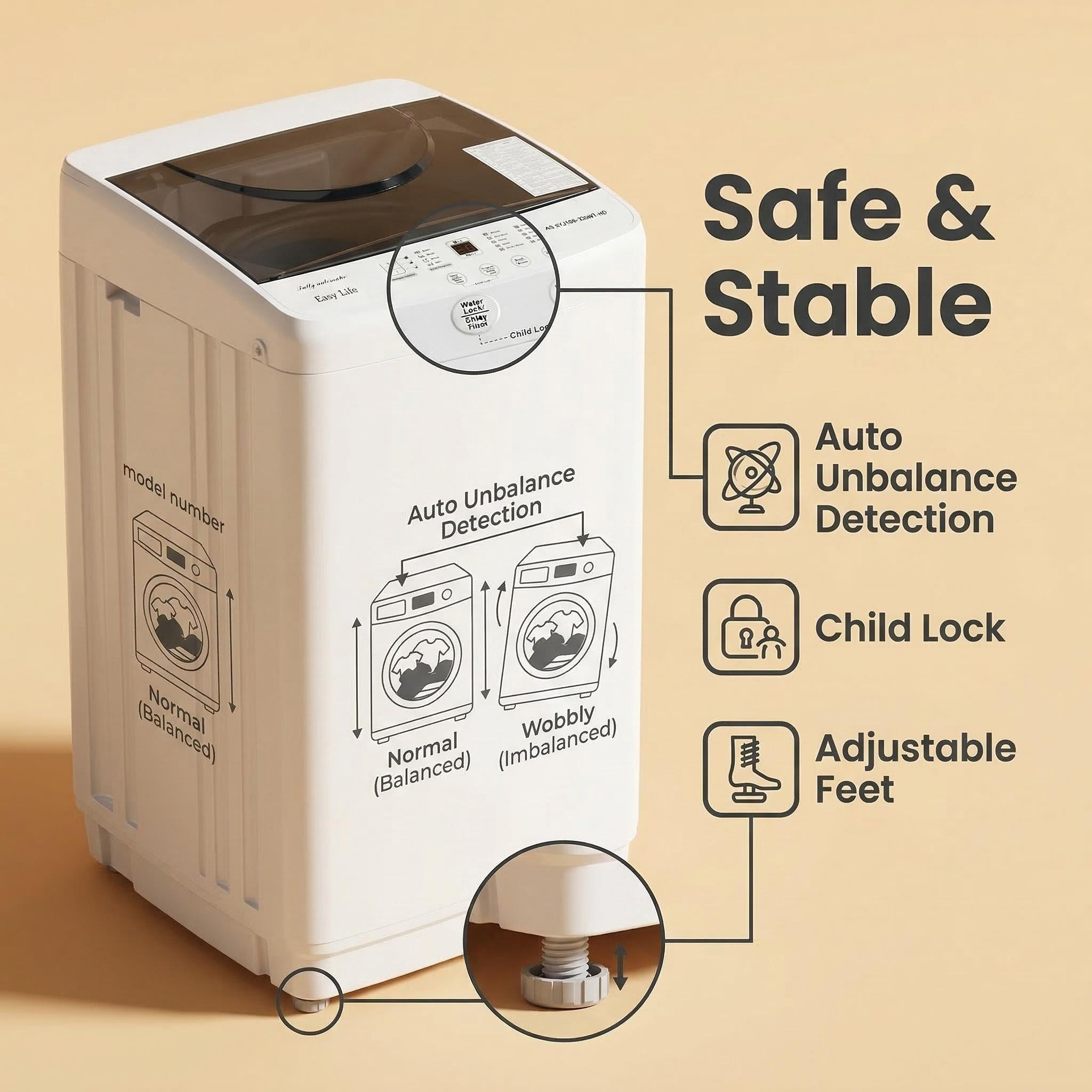 1.06 Cu. Ft. Portable Washing Machine, 7.7 lb. Capacity Compact Washer - 10 Wash Cycles with translucent Lid, Quick Connect Adapter & Drain Hose - Ideal for Apartments, Homes - Image 8