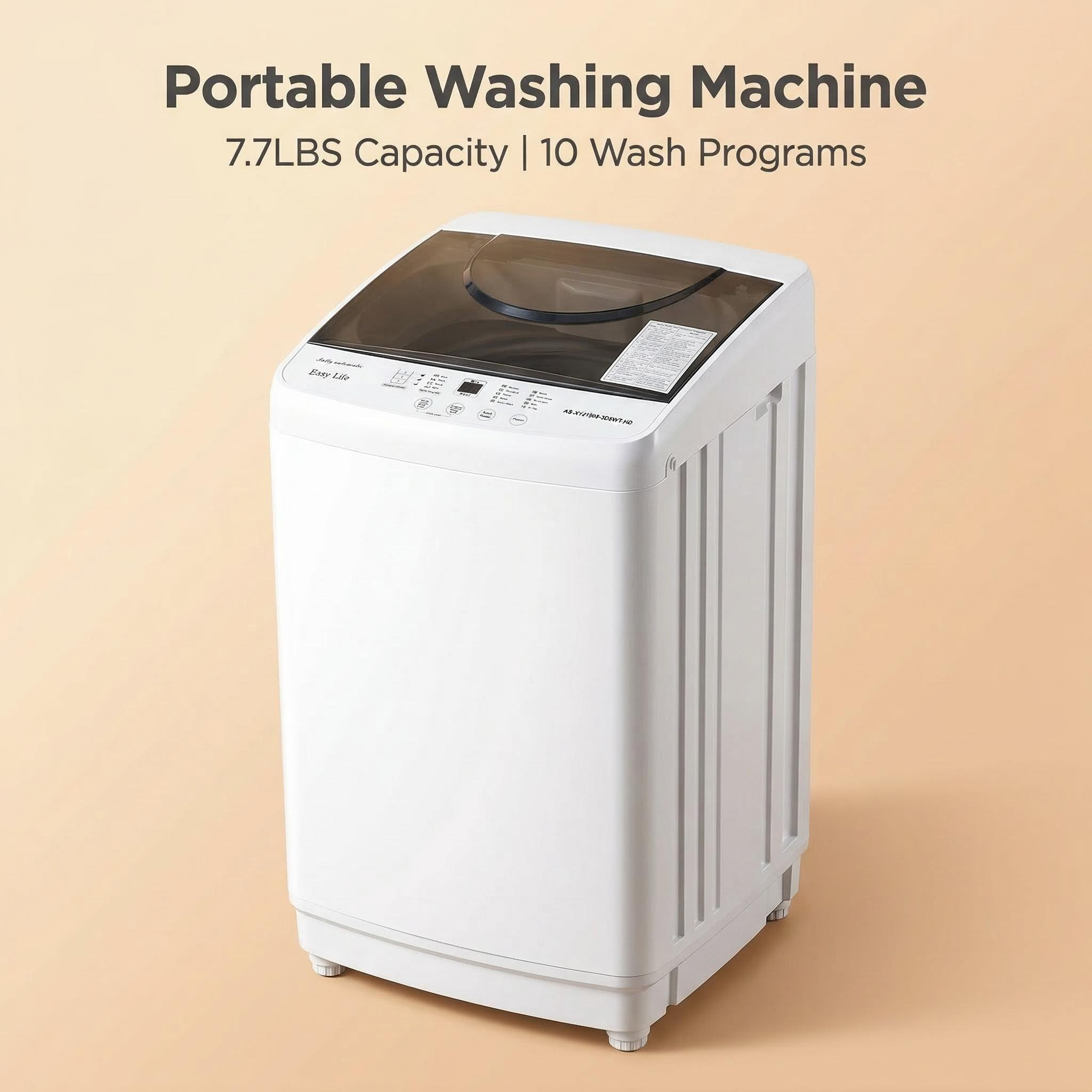 1.06 Cu. Ft. Portable Washing Machine, 7.7 lb. Capacity Compact Washer - 10 Wash Cycles with translucent Lid, Quick Connect Adapter & Drain Hose - Ideal for Apartments, Homes - Image 9