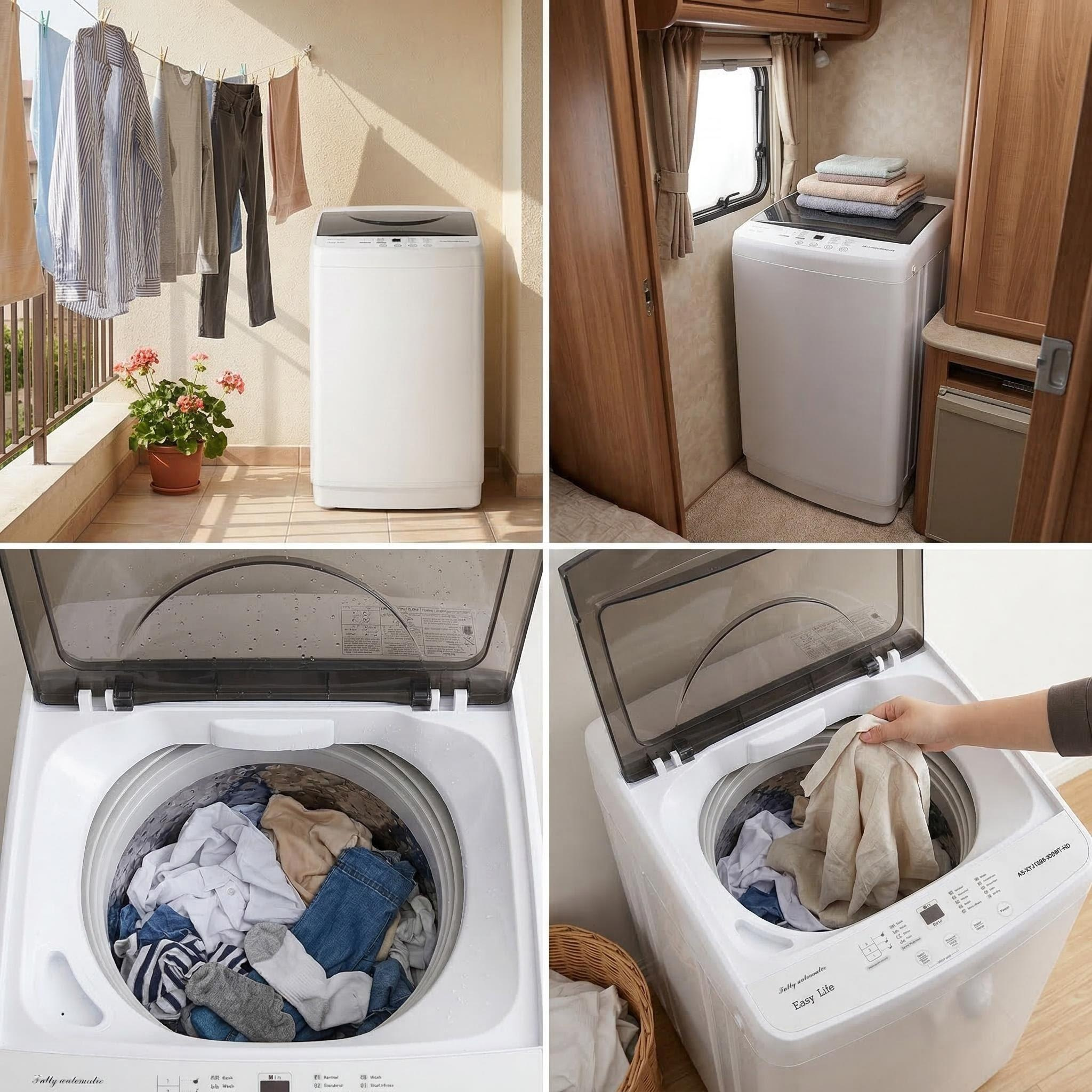 1.06 Cu. Ft. Portable Washing Machine, 7.7 lb. Capacity Compact Washer - 10 Wash Cycles with translucent Lid, Quick Connect Adapter & Drain Hose - Ideal for Apartments, Homes - Image 3