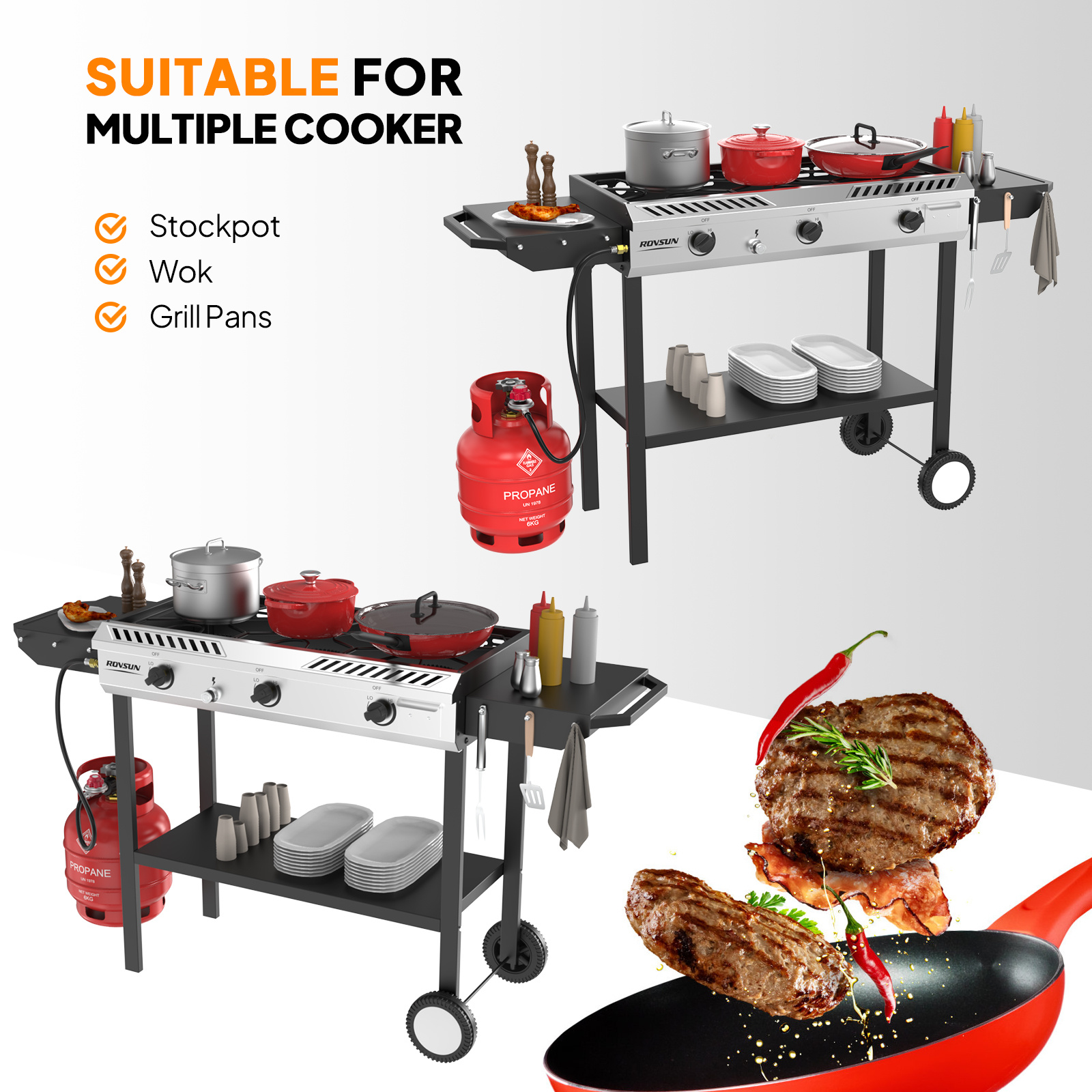 2 Burner Outdoor Propane Gas Stove with Auto-ignition, Regulator & Shelf, 150, 000 BTU Powerful Stand Cooker for Backyard Patio Cooking Home Brewing Canning Turkey Frying - Image 20