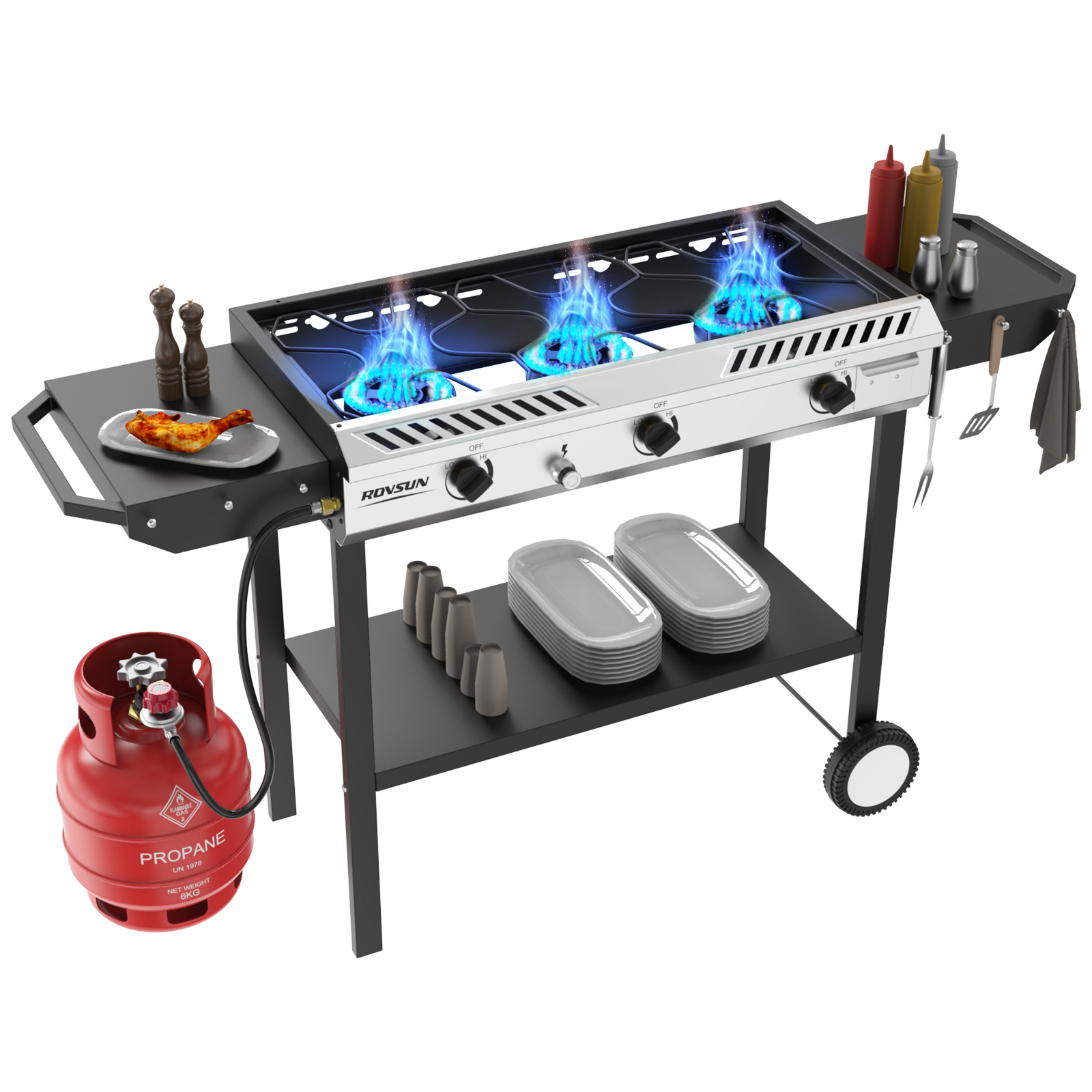 2 Burner Outdoor Propane Gas Stove with Auto-ignition, Regulator & Shelf, 150, 000 BTU Powerful Stand Cooker for Backyard Patio Cooking Home Brewing Canning Turkey Frying - Image 8