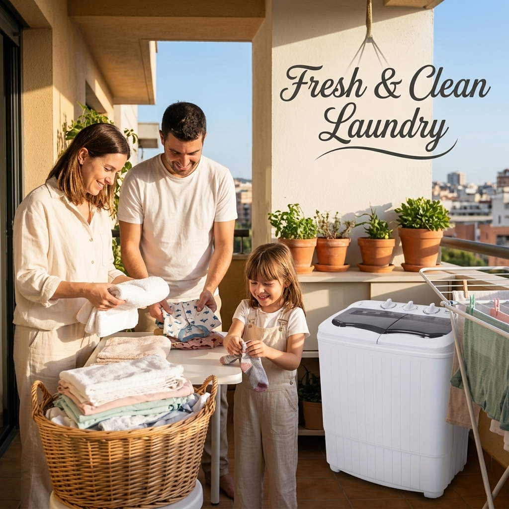 Portable Washing Machine 14.3lbs Capacity 110V Semi Automatic Dual Tub with Drain Pump Grey Lid Ripple Design Top Load Chrome Square 0 26 2 64gal US Plug Laundry Appliance Modern Durable Plastic Body - Image 7