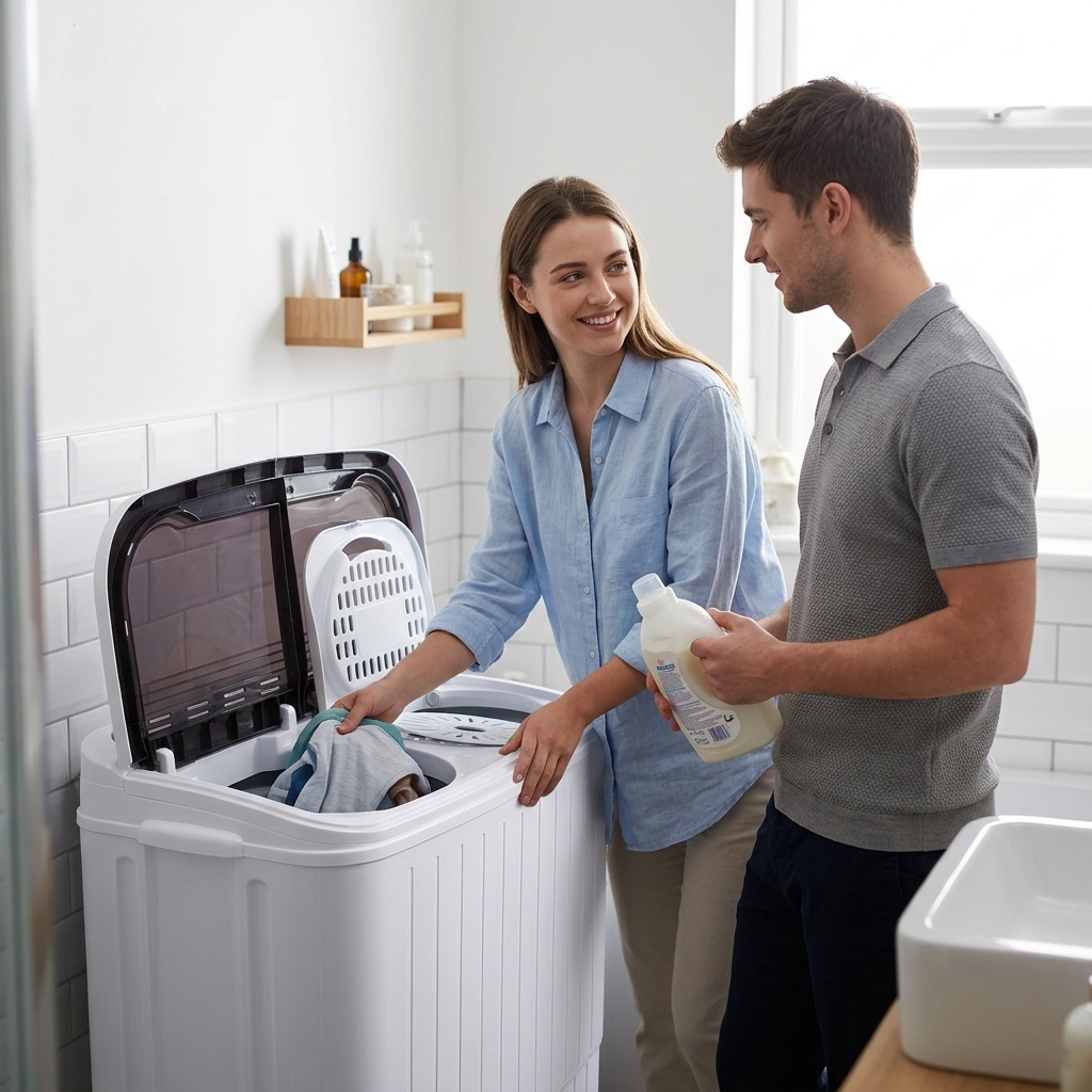 Portable Washing Machine 14.3lbs Capacity 110V Semi Automatic Dual Tub with Drain Pump Grey Lid Ripple Design Top Load Chrome Square 0 26 2 64gal US Plug Laundry Appliance Modern Durable Plastic Body - Image 6