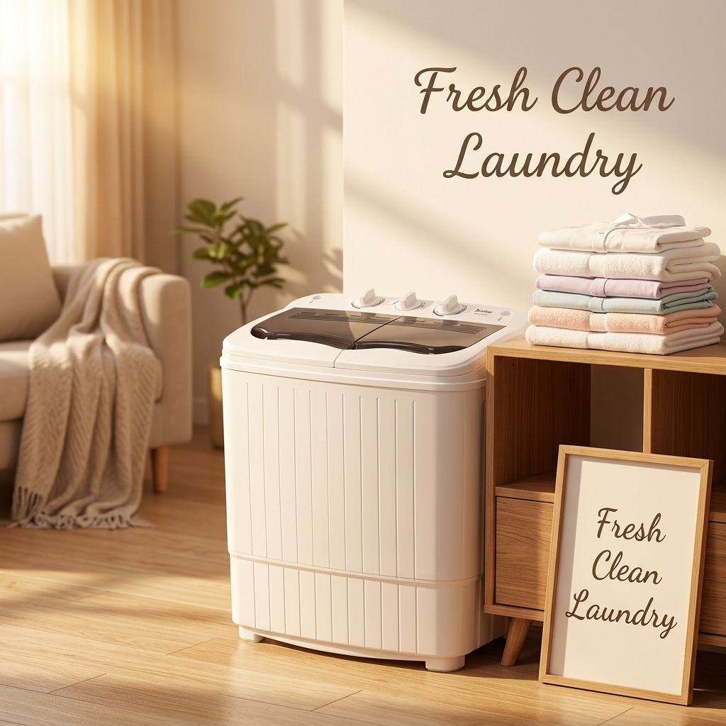Portable Washing Machine 14.3lbs Capacity 110V Semi Automatic Dual Tub with Drain Pump Grey Lid Ripple Design Top Load Chrome Square 0 26 2 64gal US Plug Laundry Appliance Modern Durable Plastic Body - Image 5