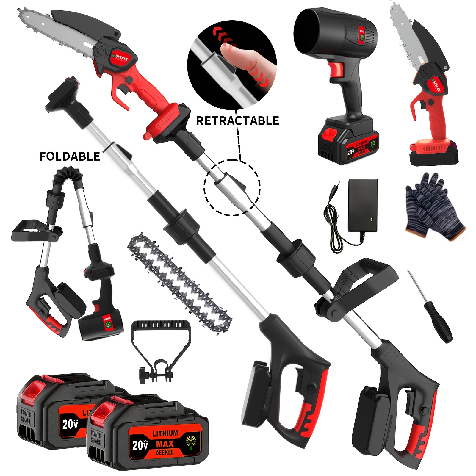 6-Inch Cordless Electric Pole Saw for Tree Trimming, 3-In-1 Telescopic Folding Pruning Saw And Leaf Blower, with 2 Batteries And Mini Handheld Chainsaw. for Tree Pruning, Gardening, Landscaping. Ergonomic Compact Outdoor Tool for Professionals - Image 4
