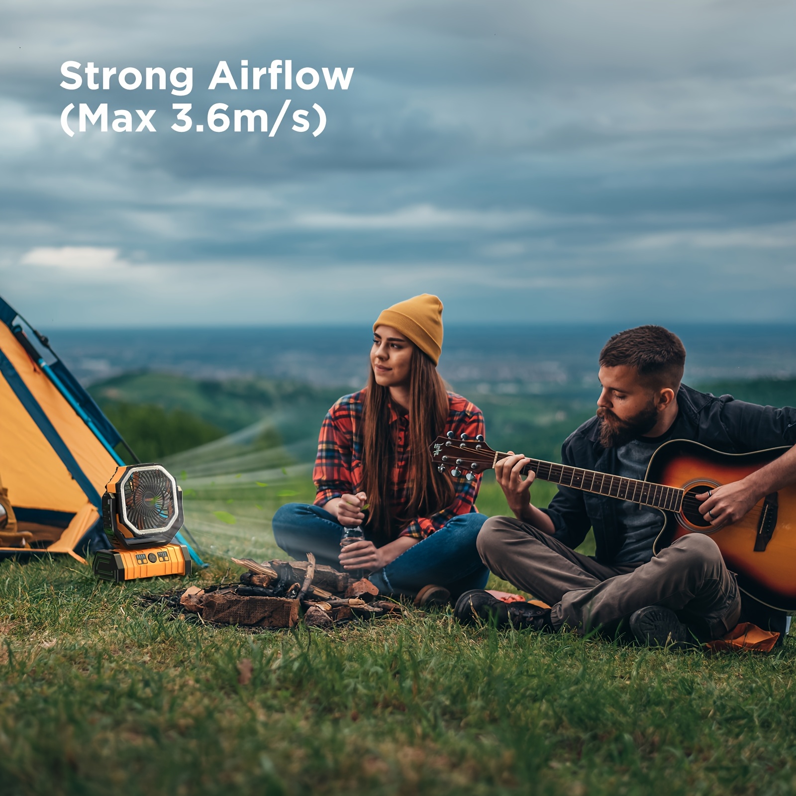 20000mAh Portable Camping Fan & Lantern Suitable for Tent, Travel, Car, Outdoor - Rechargeable Oscillating Ceiling/Ceiling Fan with Remote, Stable Handle, 4-Speed, Ultra-Long Battery Life for Picnic, Bedroom, RV - Image 3