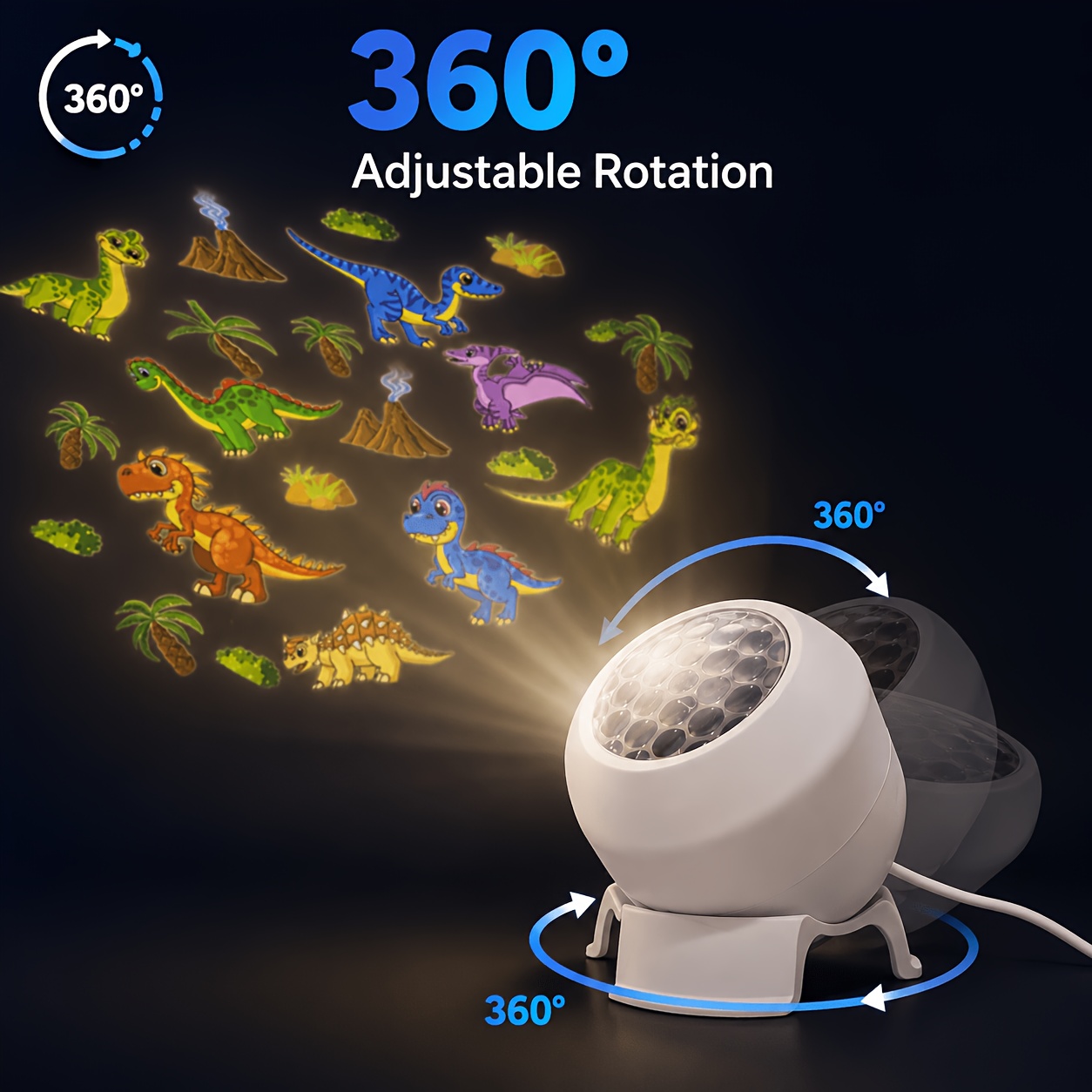 Dinosaur Themed Dynamic Projection Lamp, Dinosaur Forest Elements, USB Plug In, 360° Rotation for Dreamy Light Effects, Soft Light, Applicable to Bedroom, Living Room, Birthday Parties, an Excellent Gift - Image 3