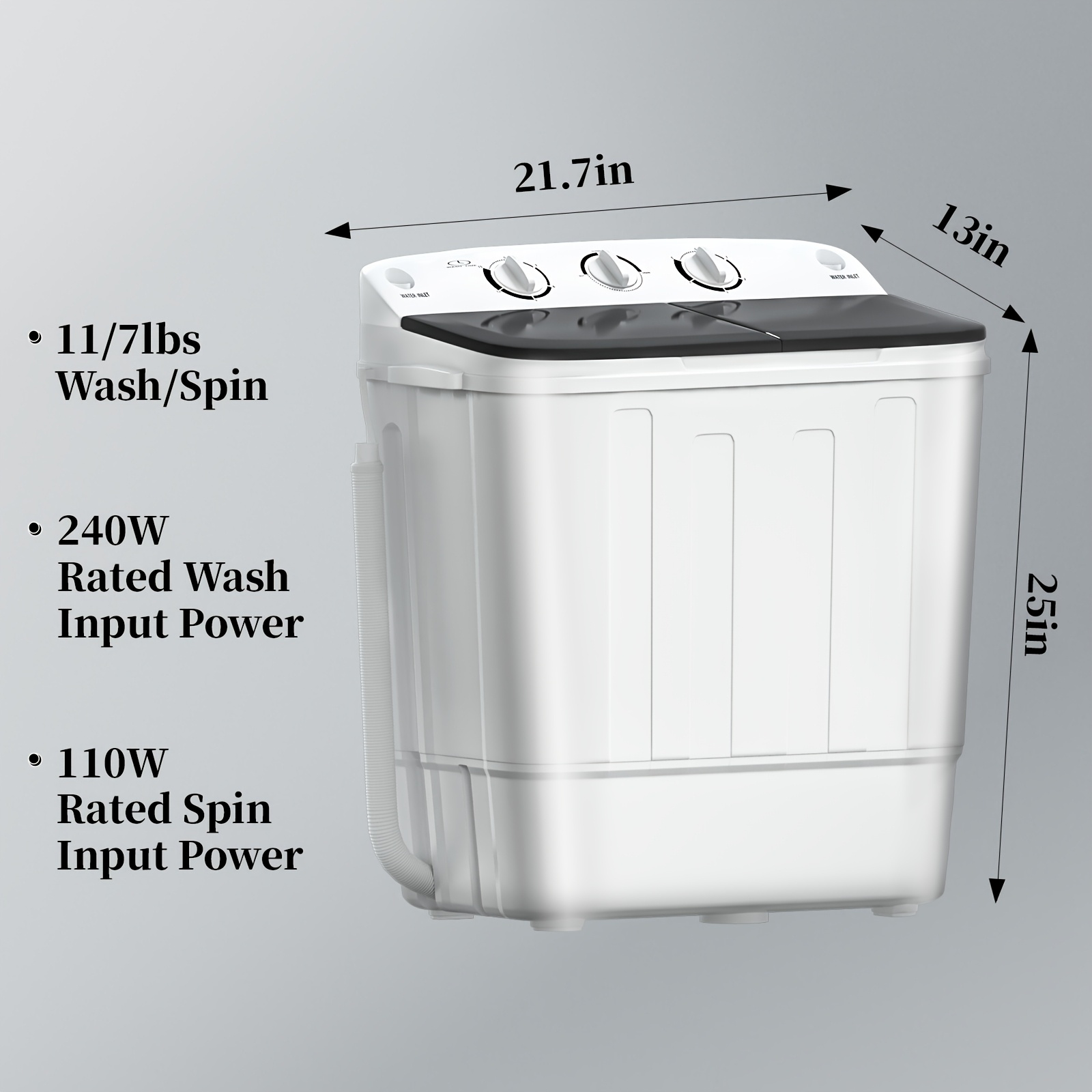 19lbs Capacity Compact Mini PortableDouble Drum Washer Free 7 Hangers And 1Drying Rod - Saves Space, 1300RPM, Saves Energy AndTakes Care Of Your Clothes - Great for Smallloads, Camping And Caravanning! - Image 6