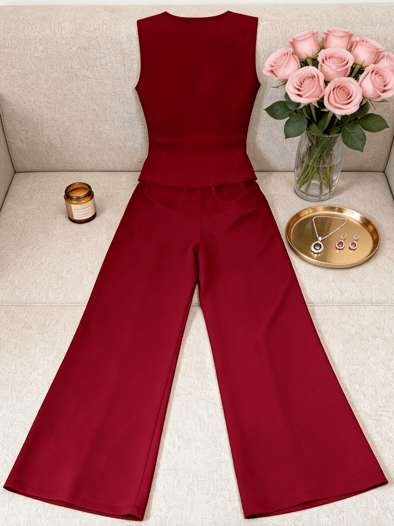 Elegant Sleeveless Top and Pants Set for Women, Business Commuter Style, Suitable for All Seasons and Office Wear. Teacher's Uniform - Image 3