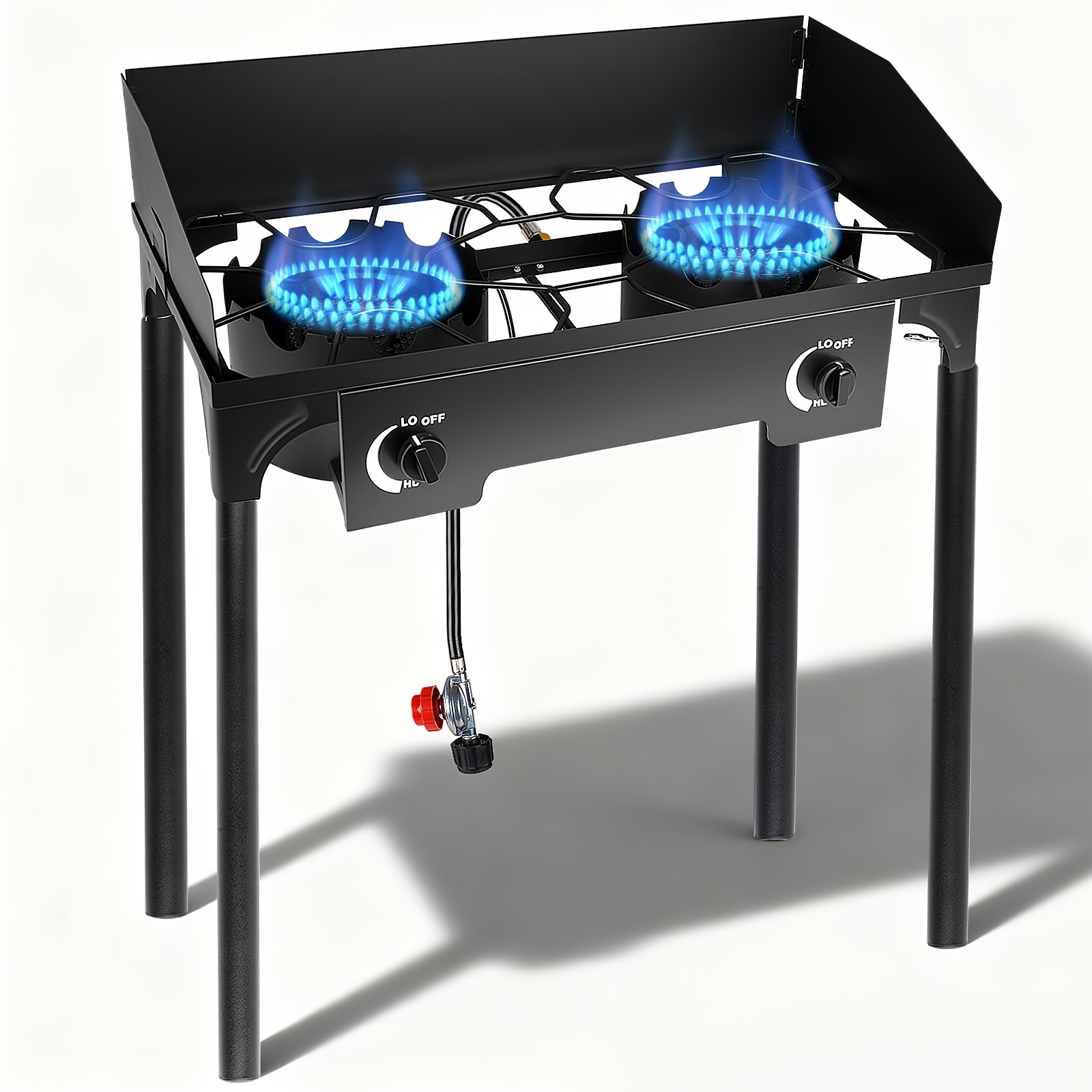 Cast Iron Outdoor Gas Stove | Portable Propane Cooktop with Blue Flame Control, Removable Legs, Temperature Control Knobs, Wind Panel, Hose, Regulator & Storage Carry Case - Image 11