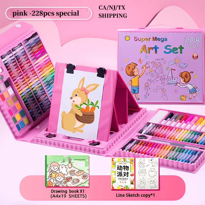 228 Pieces Of Art Supplies, Children's Painting Art Set; Art Kit Includes Oil Pastels, Crayons, Colored, Acrylic Markers, Watercolor Brushes; Artist Gift with Drawing Pad, Pink Children's Painting Tools; Children's Art Tools; Children's Coloring - Image 4