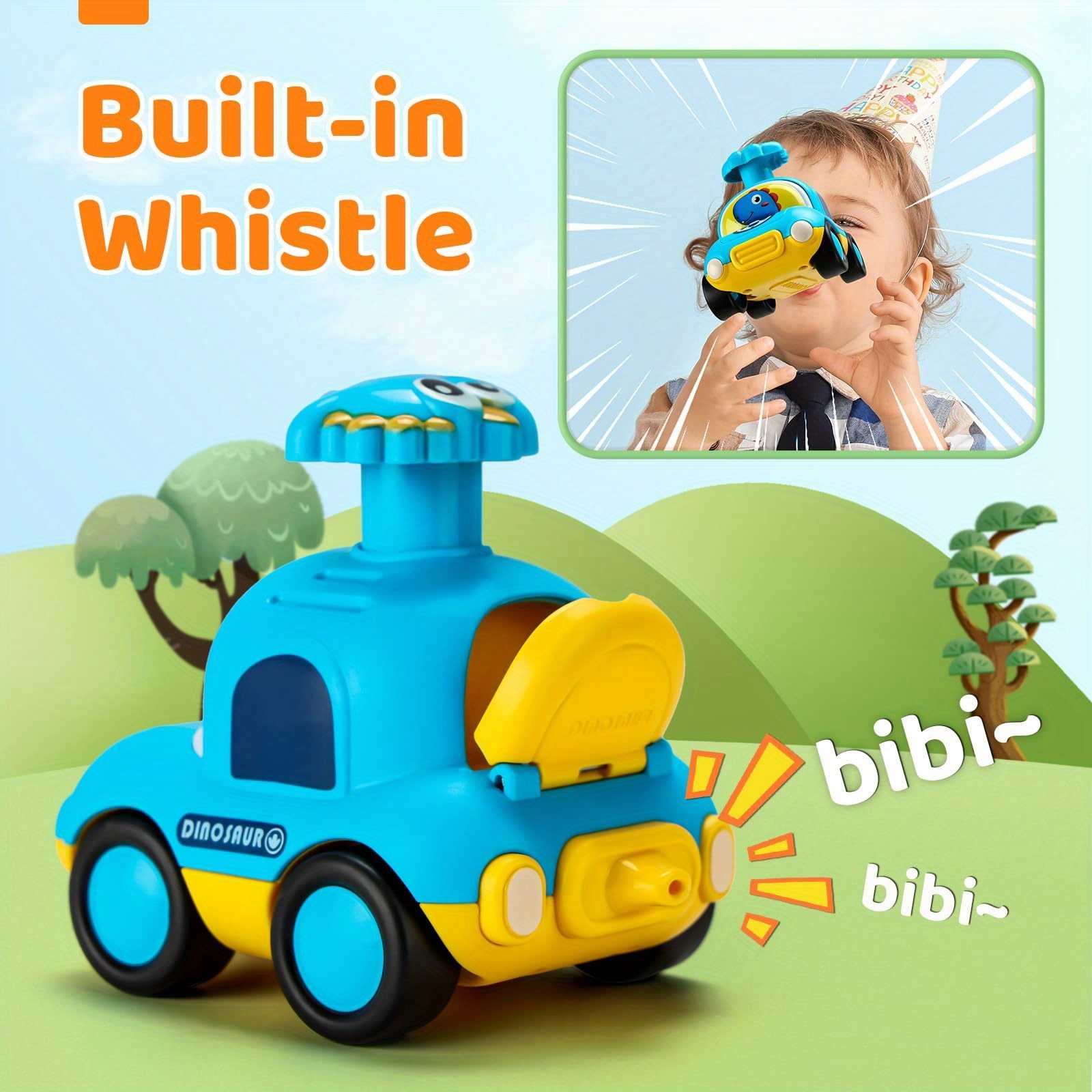 Push & Go Dinosaur Taxi Car - Manual Pull-Back Friction Motorized Toy Vehicle, No Batteries Needed, for Toddlers & Kids Ages 18 Months+, Birthday/Christmas/Easter Gift (Red, Green, Blue, Yellow,) - Develops Motor Skills & Coordination, Toddler Play Cars, Dinosaurthemed Cars, Nonelectric Cars - Image 14