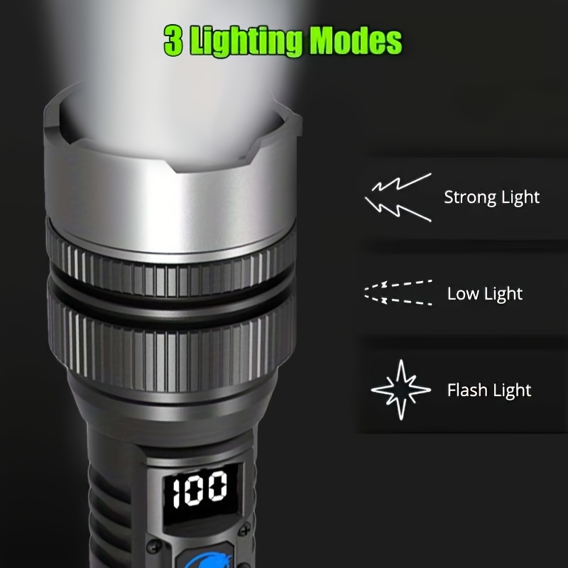 1X Super Bright Rechargeable LED Flashlight - High Intensity Tactical Torch, USB Charging, 3 Modes, 1200Mah Long Lasting Battery Ergonomic Grip Design, Ideal for Camping, Hiking, Outdoor Adventure, Power Outage Emergency, Portable And Durable, IP44 - Image 6