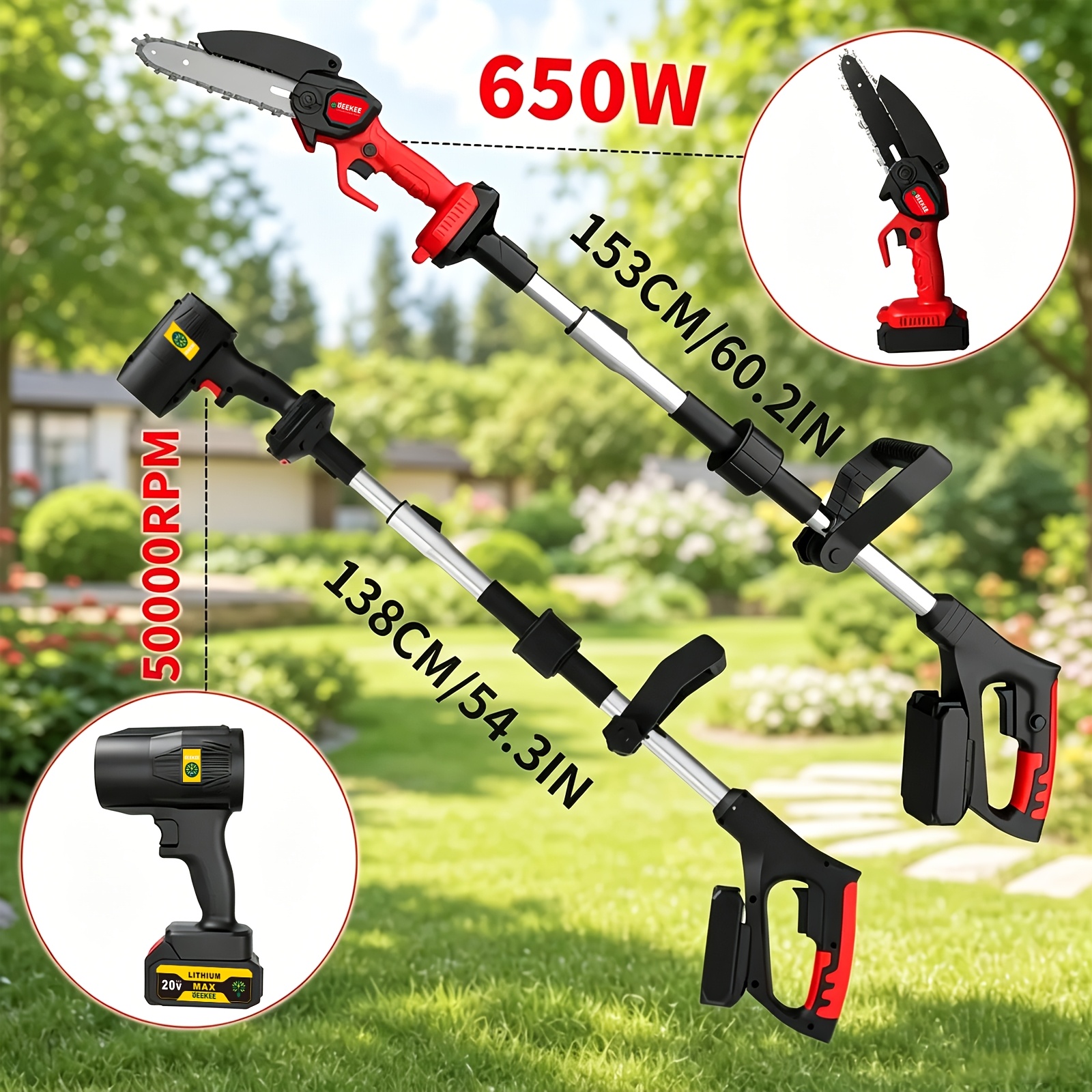 6-Inch Cordless Electric Pole Saw for Tree Trimming, 3-In-1 Telescopic Folding Pruning Saw And Leaf Blower, with 2 Batteries And Mini Handheld Chainsaw. for Tree Pruning, Gardening, Landscaping. Ergonomic Compact Outdoor Tool for Professionals - Image 7