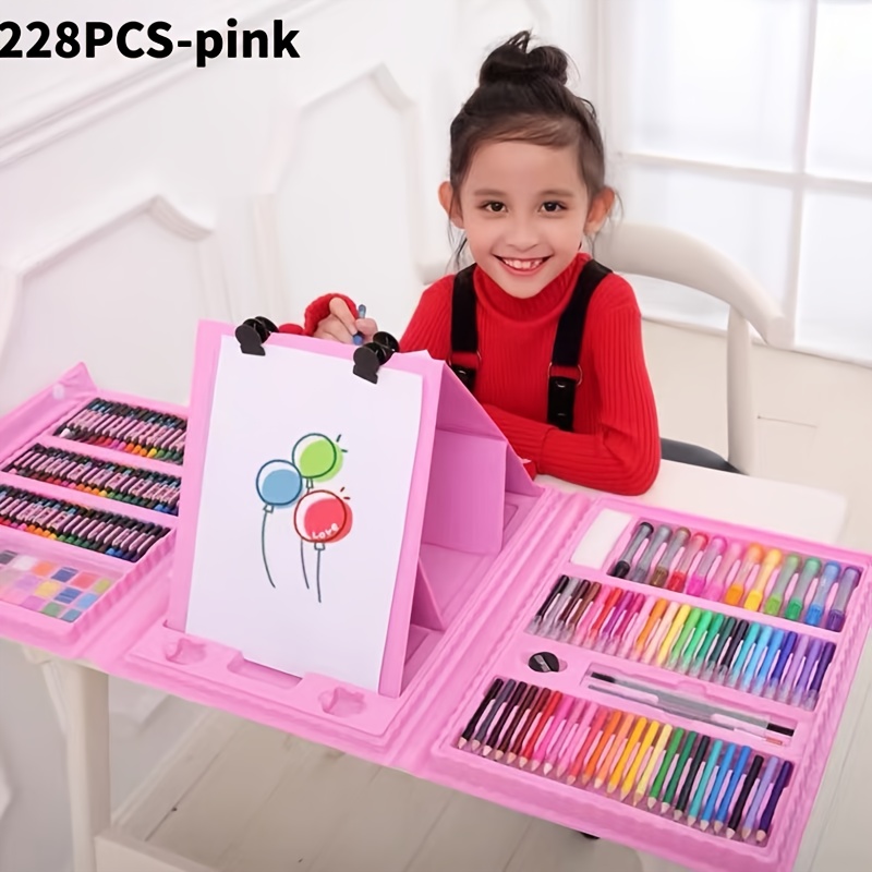228 Pieces Of Art Supplies, Children's Painting Art Set; Art Kit Includes Oil Pastels, Crayons, Colored, Acrylic Markers, Watercolor Brushes; Artist Gift with Drawing Pad, Pink Children's Painting Tools; Children's Art Tools; Children's Coloring - Image 2