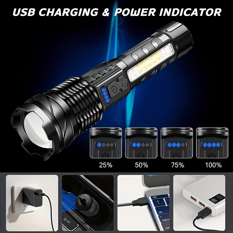 1pc Multi-Function Outdoor Flashlight, with Super Bright Telescopic Zoom Function, Rechargeable Camping Light, Suitable for Travel, Camping, Hiking, Fishing And Emergency Situations. IP44 - Image 10