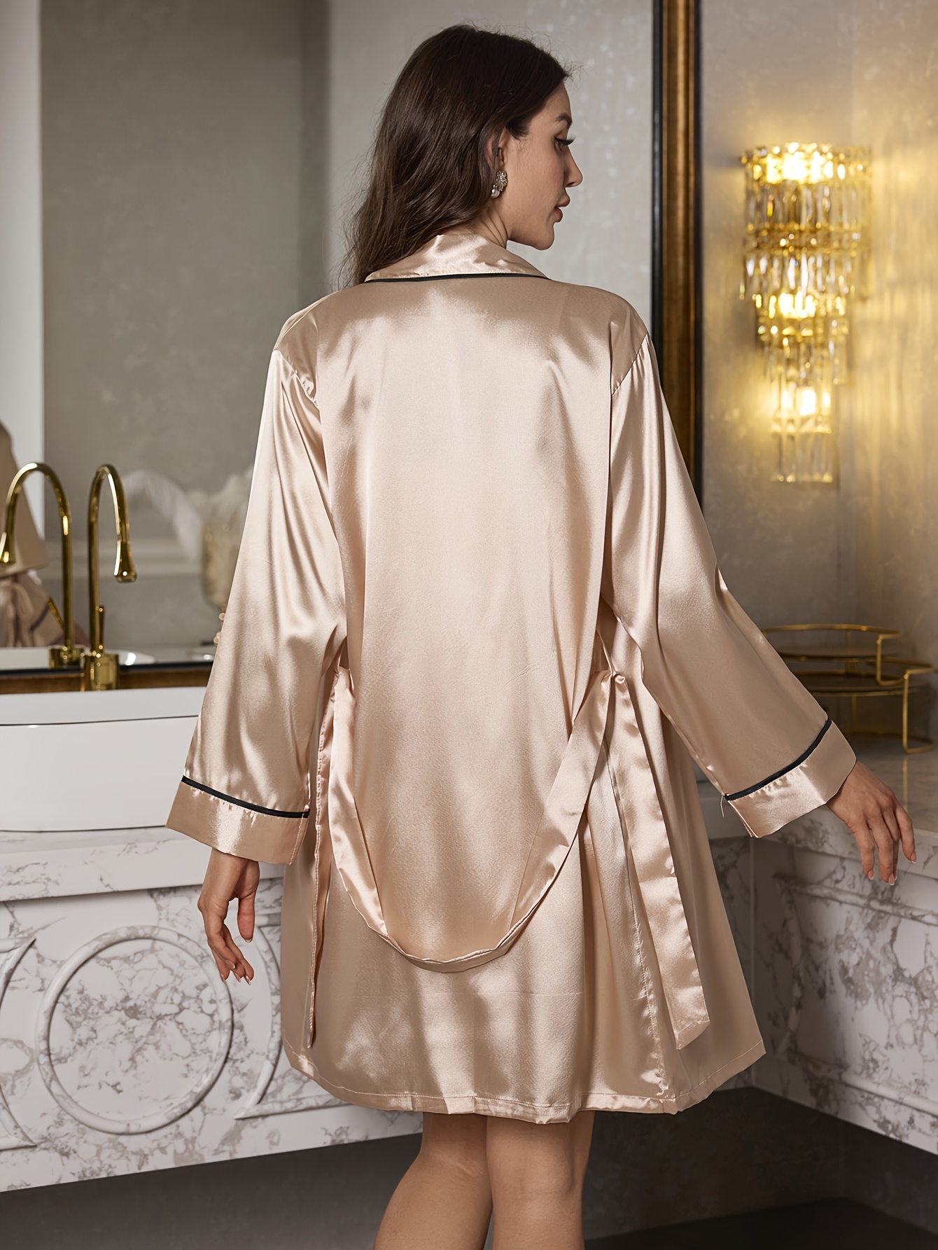 3pcs Set Women's Nightgown, Camisole Shorts, Pajamas, Multi-Piece Set, Fashionable Solid Color, Comfortable and Casual for All Seasons - Image 4