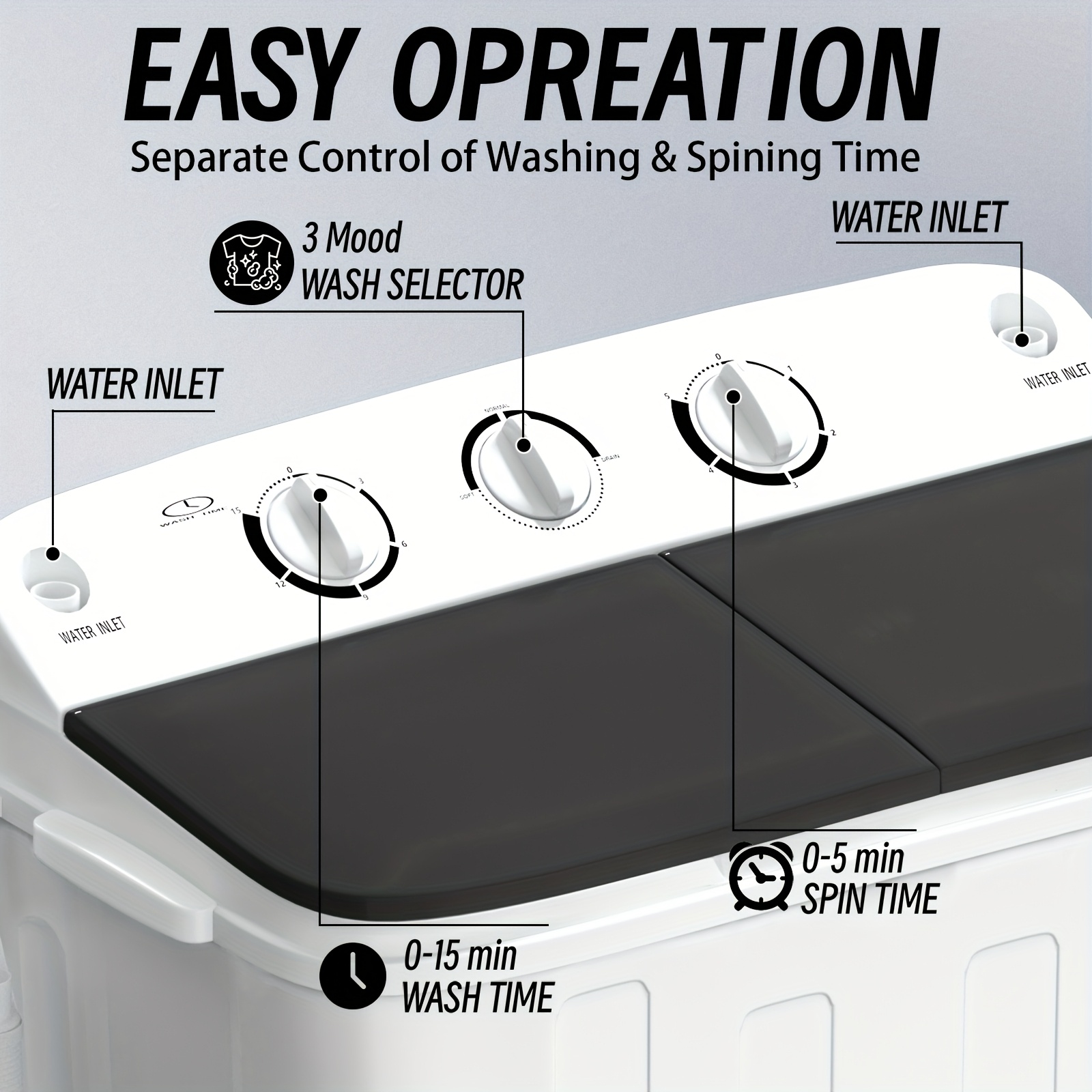 19lbs Capacity Compact Mini PortableDouble Drum Washer Free 7 Hangers And 1Drying Rod - Saves Space, 1300RPM, Saves Energy AndTakes Care Of Your Clothes - Great for Smallloads, Camping And Caravanning! - Image 7