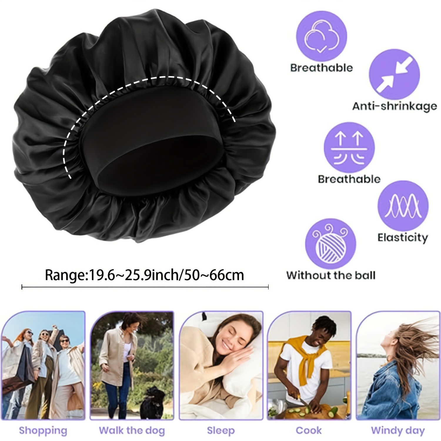 6pcs AWEGEO Women's Satin Bonnet with Elasticated Wide Brim - Breathable Sleep Cap Suitable for Travel, Spa, Daily Use | Elegant Hair Protection Hat, Spring/Fall Accessory - Image 2