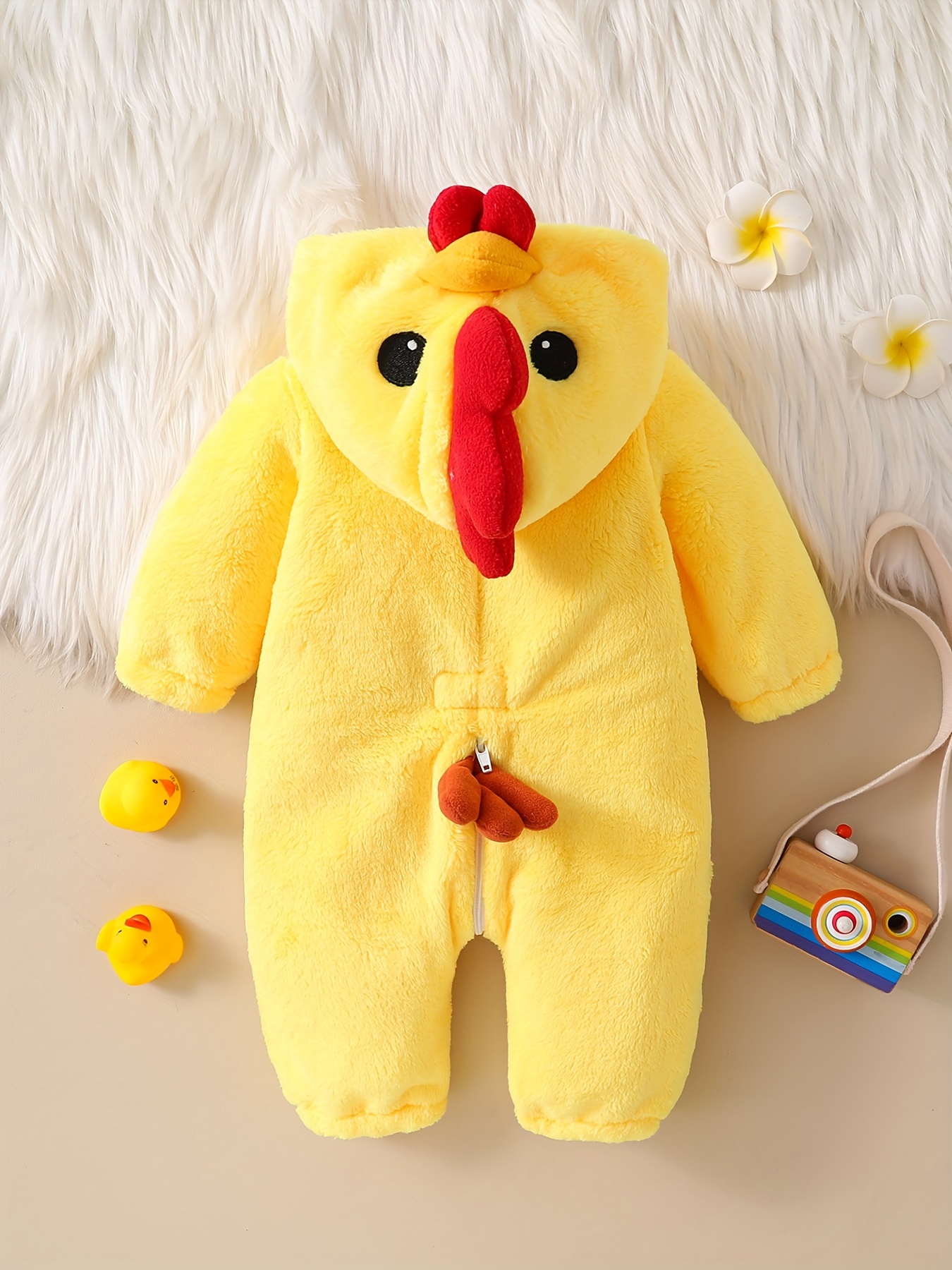 Tolo Rabbit Yellow Chick Jumpsuit - Soft Warm Winter Outfit with Chickens Feet & Beak, Easy On/Off Onesie, Machine Washable Photoshoots & Casual Attire, Perfect for, Outfit for Rabbit, Bunny, Bunny Outfits, Perfect for Outdoor - Image 3