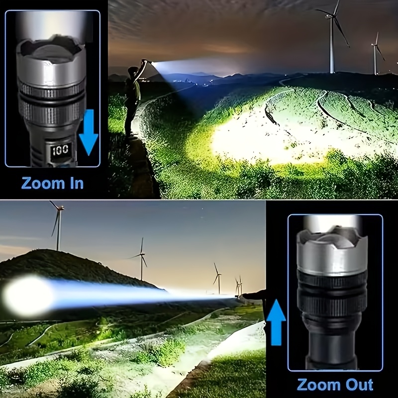 1X Super Bright Rechargeable LED Flashlight - High Intensity Tactical Torch, USB Charging, 3 Modes, 1200Mah Long Lasting Battery Ergonomic Grip Design, Ideal for Camping, Hiking, Outdoor Adventure, Power Outage Emergency, Portable And Durable, IP44 - Image 5