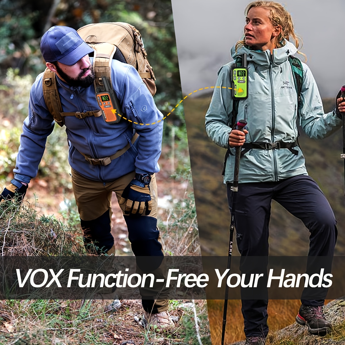BAOFENG Walkie Talkies for Adults with 22 FRS Channels & LCD Display, VOX Scan/Scan Function, USB-C & Li-ion Battery, for Hiking, Camping, Family, Outdoor, USB- Flashlight (VOX Activation) - Image 4