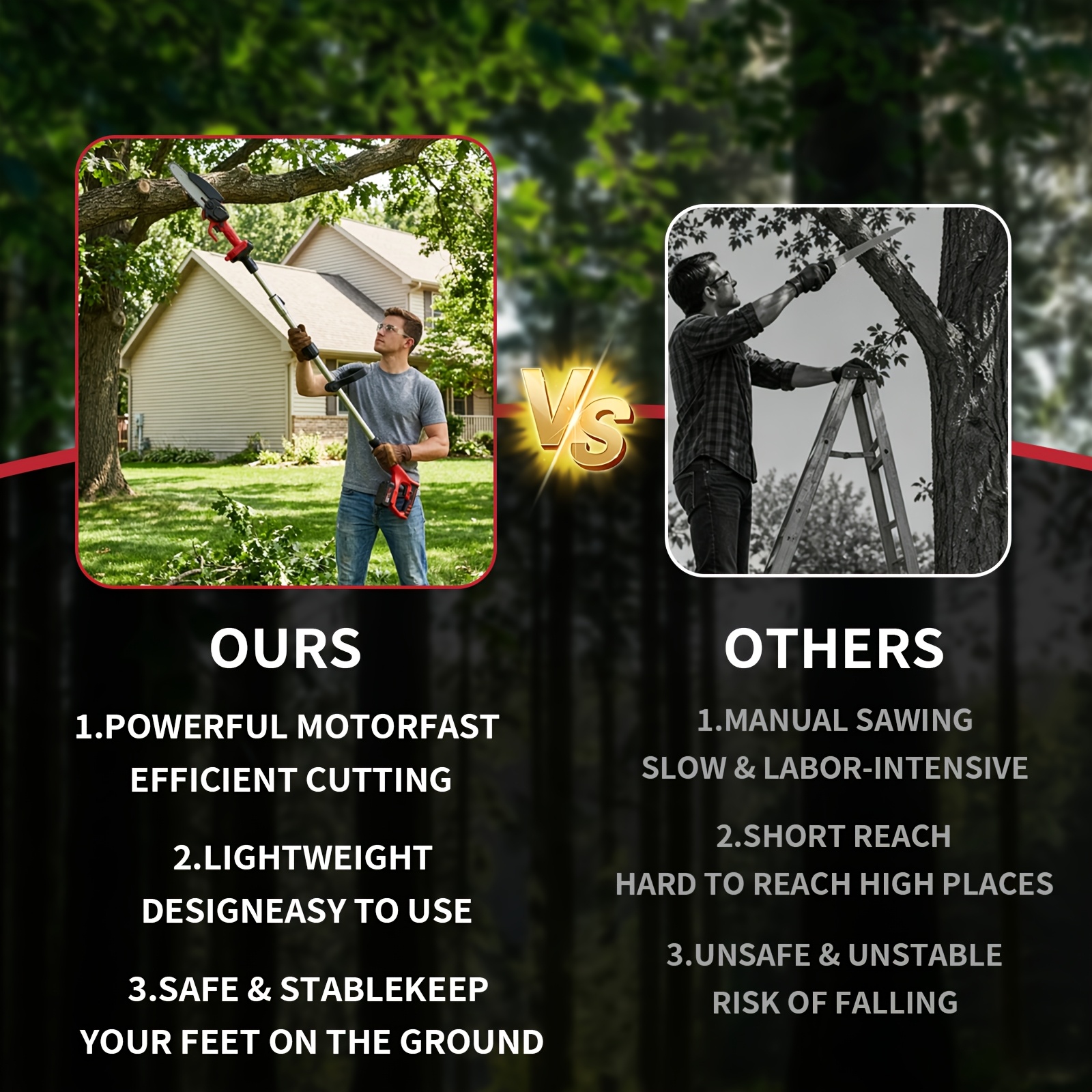 6-Inch Cordless Electric Pole Saw for Tree Trimming, 3-In-1 Telescopic Folding Pruning Saw And Leaf Blower, with 2 Batteries And Mini Handheld Chainsaw. for Tree Pruning, Gardening, Landscaping. Ergonomic Compact Outdoor Tool for Professionals - Image 9