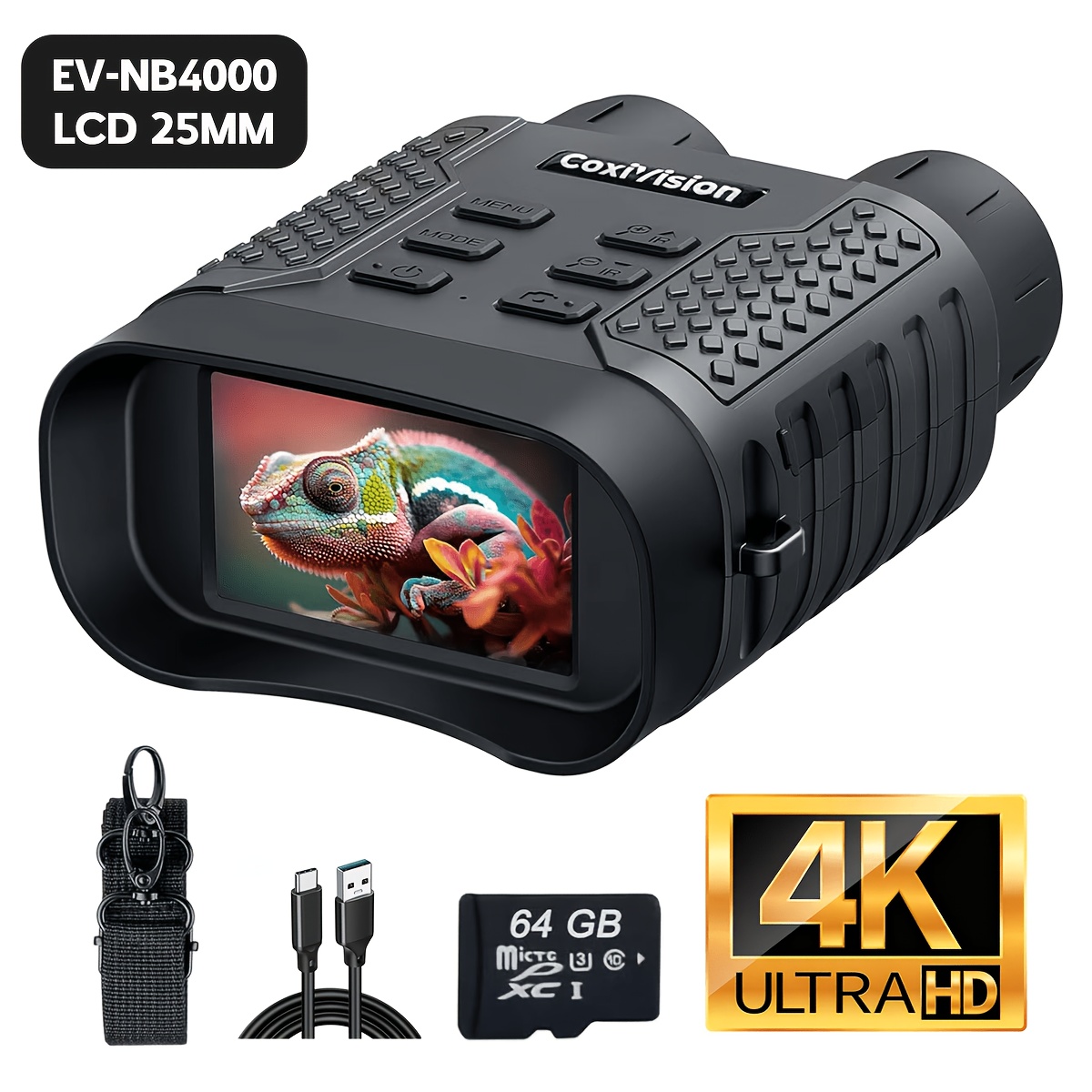 4K Night Vision Goggles for Adults, Upgraded 3.1" Large Screen & 4400mAh Rechargeable Battery, View In 100% Darkness with 7-Level Adjustment for Hunting, 4k Video & 48MP Photo, 64GB Card, Suitable for Security, Hunting, And Camping (25mm/50mm) - Image 6