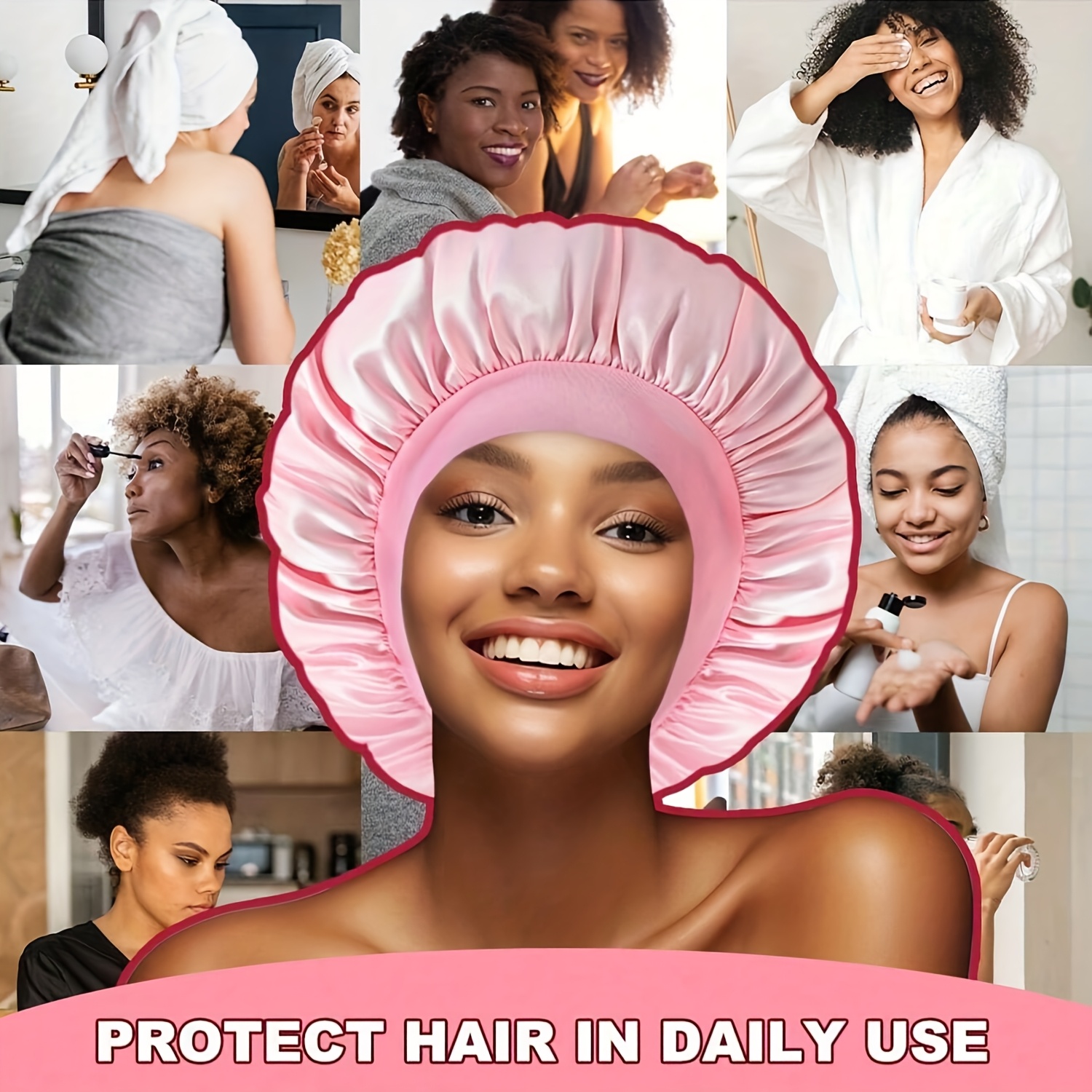 6pcs AWEGEO Women's Satin Bonnet with Elasticated Wide Brim - Breathable Sleep Cap Suitable for Travel, Spa, Daily Use | Elegant Hair Protection Hat, Spring/Fall Accessory - Image 5