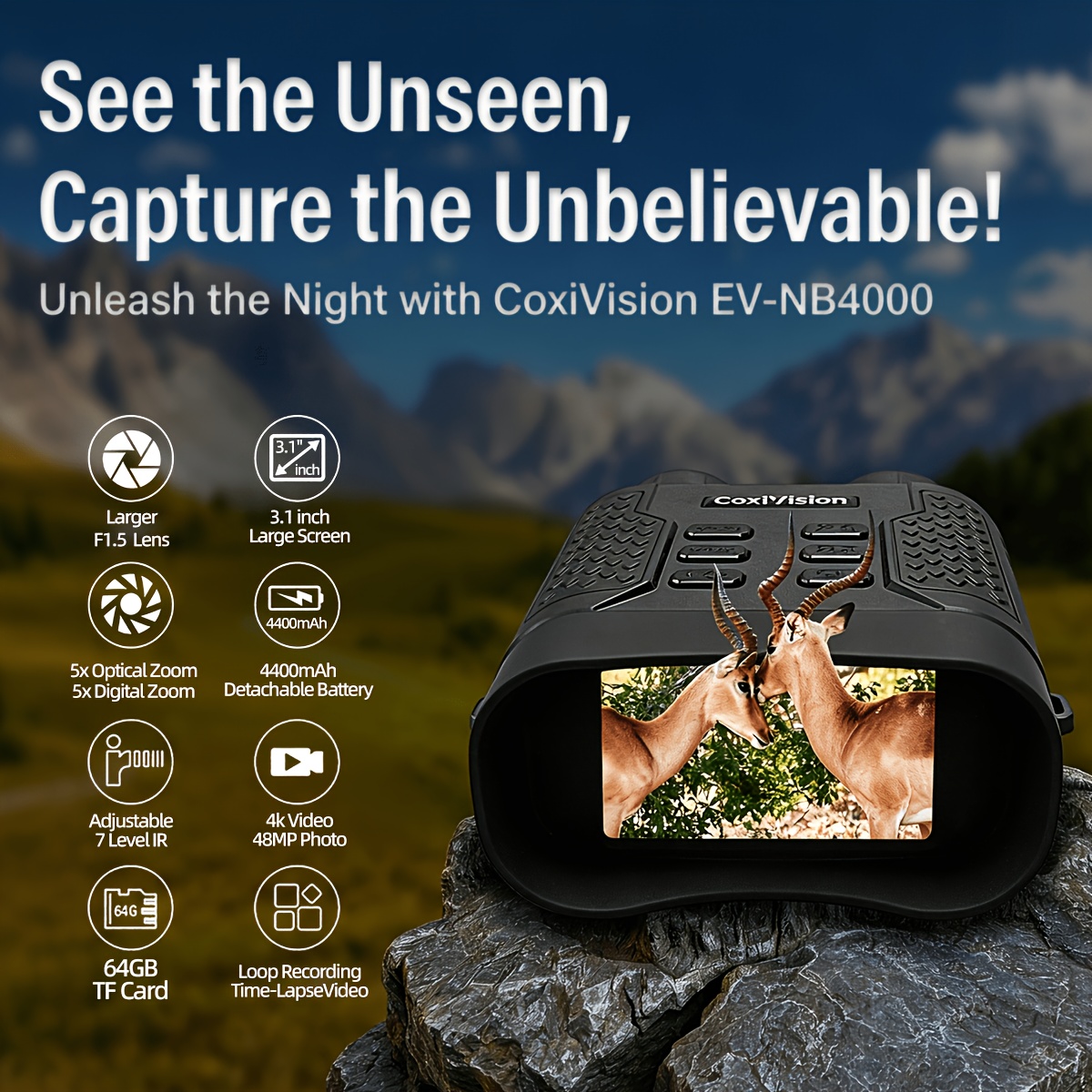 4K Night Vision Goggles for Adults, Upgraded 3.1" Large Screen & 4400mAh Rechargeable Battery, View In 100% Darkness with 7-Level Adjustment for Hunting, 4k Video & 48MP Photo, 64GB Card, Suitable for Security, Hunting, And Camping (25mm/50mm) - Image 5