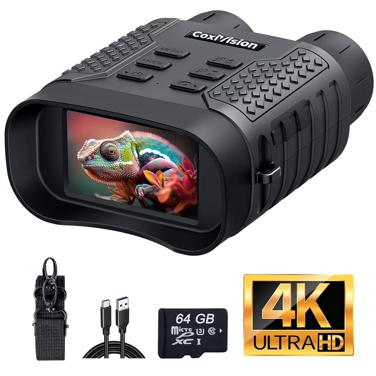 4K Night Vision Goggles for Adults, Upgraded 3.1" Large Screen & 4400mAh Rechargeable Battery, View In 100% Darkness with 7-Level Adjustment for Hunting, 4k Video & 48MP Photo, 64GB Card, Suitable for Security, Hunting, And Camping (25mm/50mm)