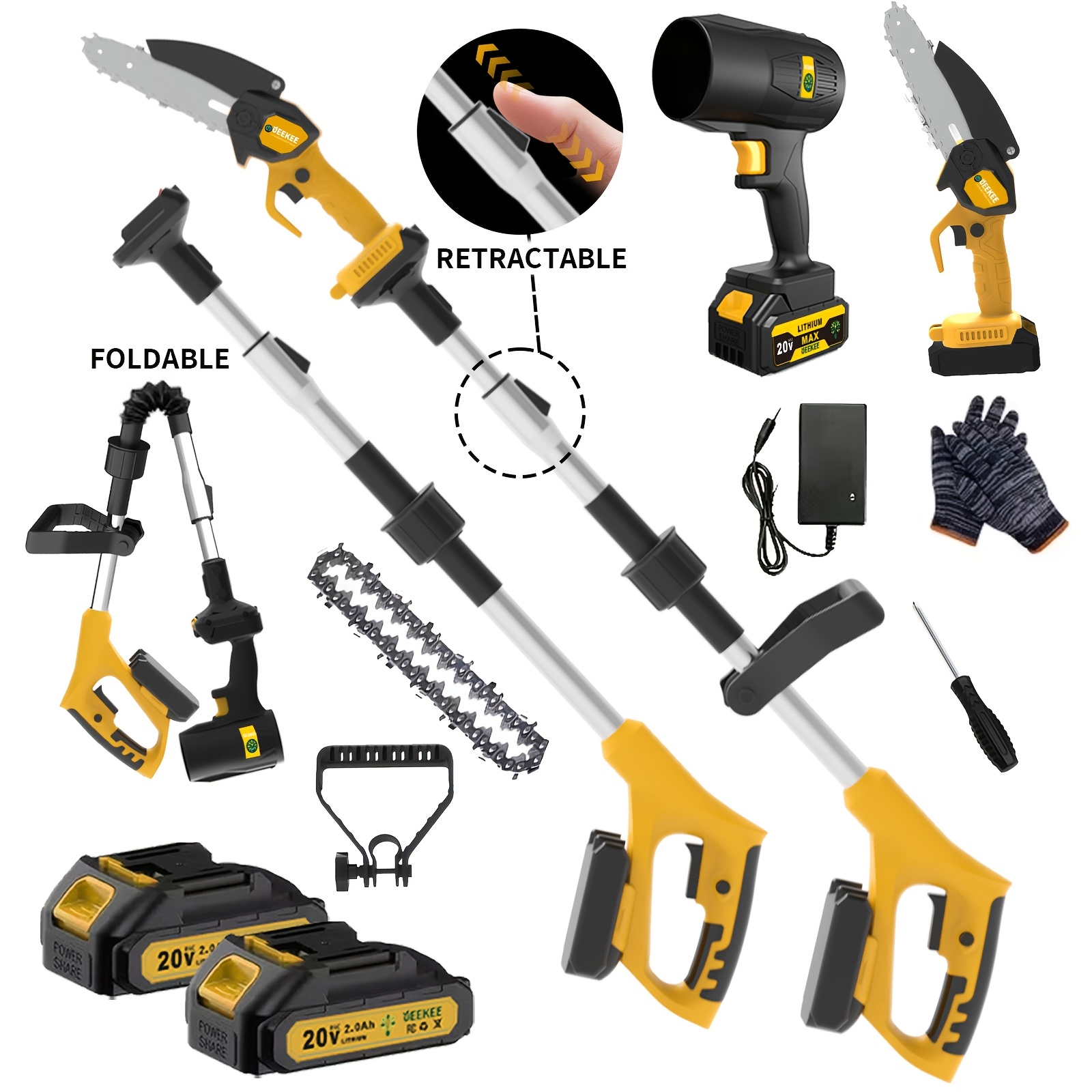 6-Inch Cordless Electric Pole Saw for Tree Trimming, 3-In-1 Telescopic Folding Pruning Saw And Leaf Blower, with 2 Batteries And Mini Handheld Chainsaw. for Tree Pruning, Gardening, Landscaping. Ergonomic Compact Outdoor Tool for Professionals - Image 8