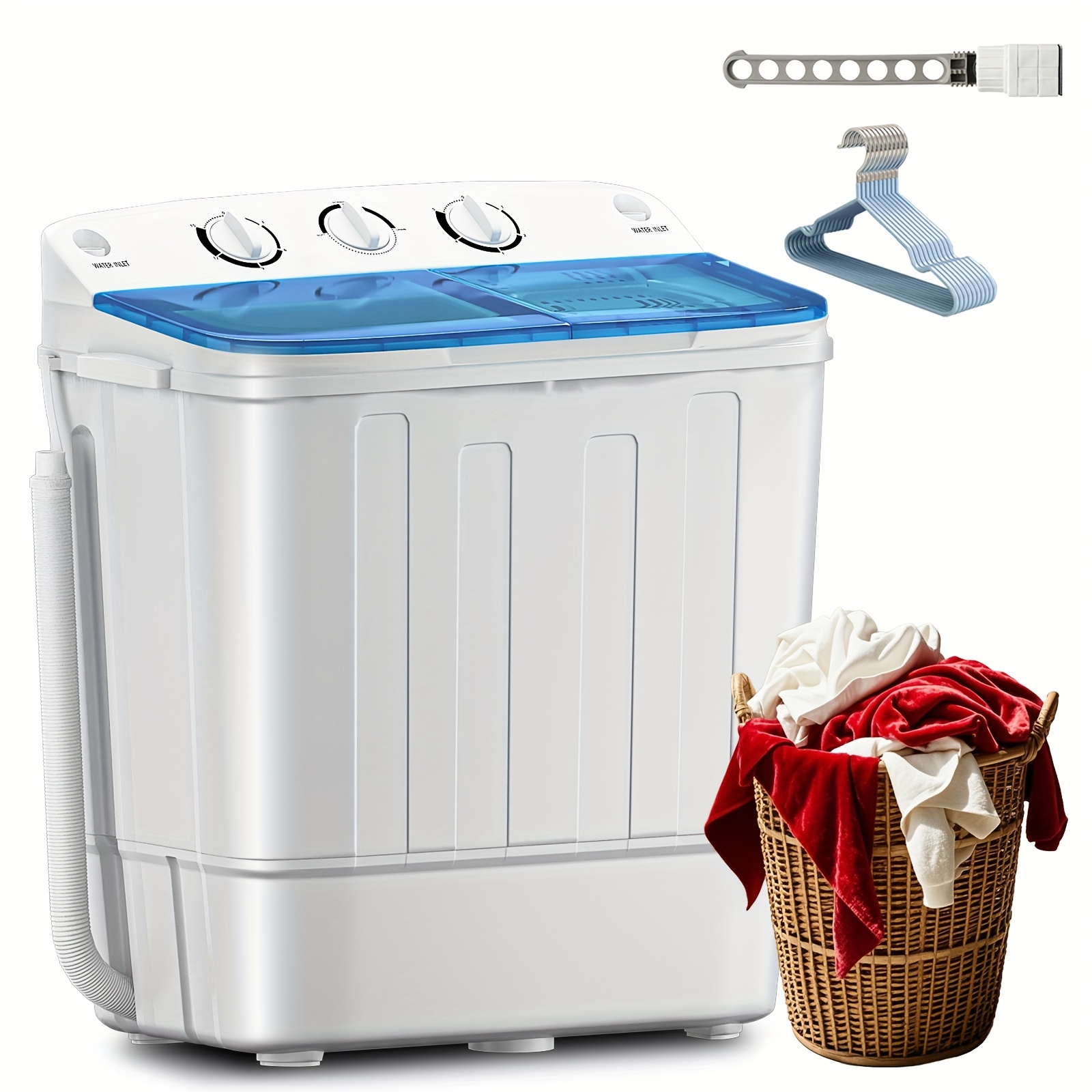 19lbs Capacity Compact Mini PortableDouble Drum Washer Free 7 Hangers And 1Drying Rod - Saves Space, 1300RPM, Saves Energy AndTakes Care Of Your Clothes - Great for Smallloads, Camping And Caravanning!