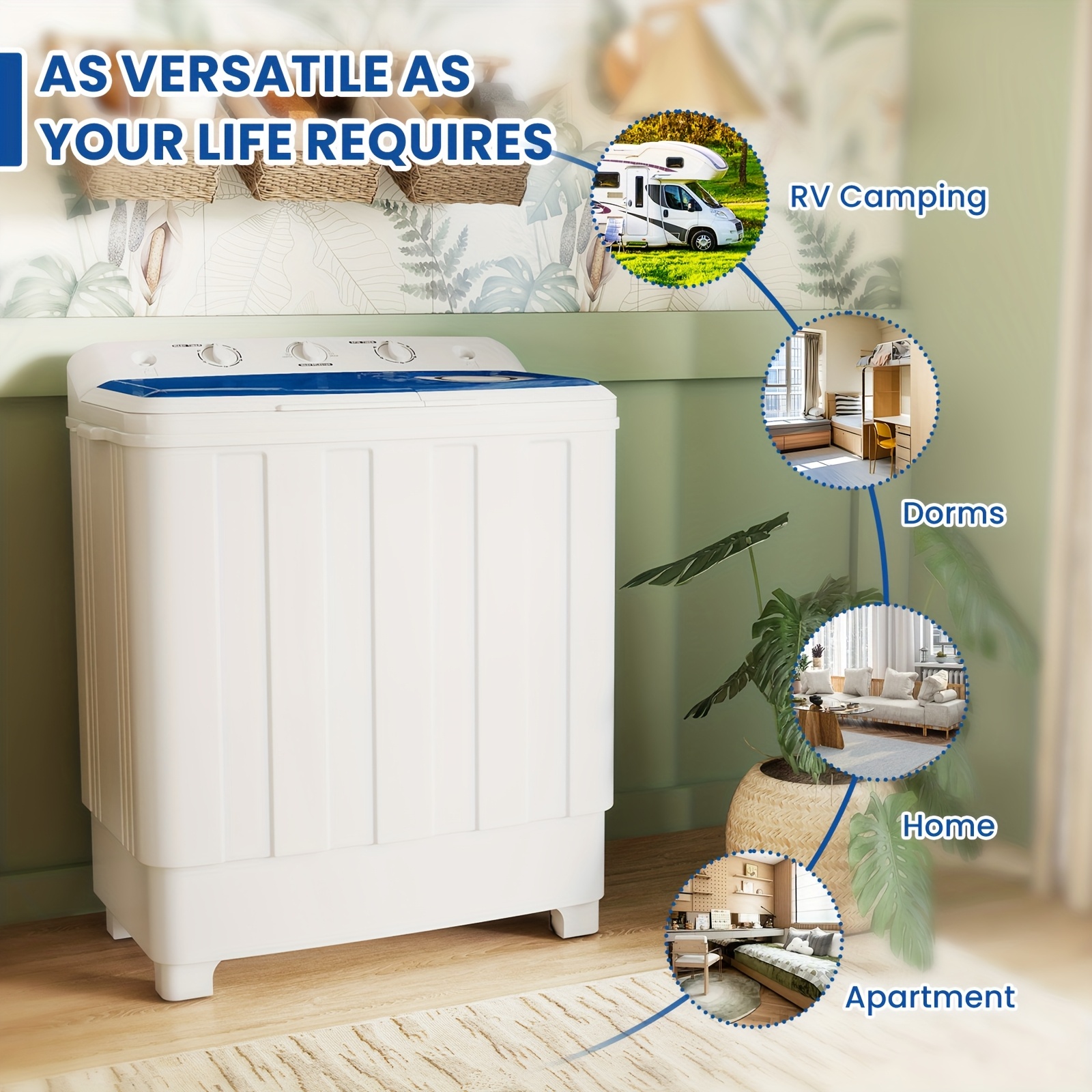 30Lbs Portable Washing Machine, Semi-automatic Compact Twin Tub Laundry Washer with Built-in Drain Pump, Time Control, 20Lbs Washer And 10Lbs Spin Dryer Combo for Apartments, Dorms, RVs - Image 3