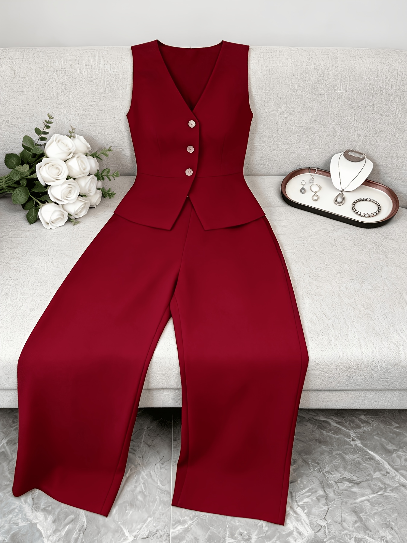Elegant Sleeveless Top and Pants Set for Women, Business Commuter Style, Suitable for All Seasons and Office Wear. Teacher's Uniform - Image 9