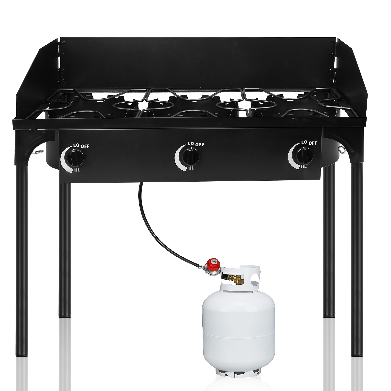 Cast Iron Outdoor Gas Stove | Portable Propane Cooktop with Blue Flame Control, Removable Legs, Temperature Control Knobs, Wind Panel, Hose, Regulator & Storage Carry Case - Image 3