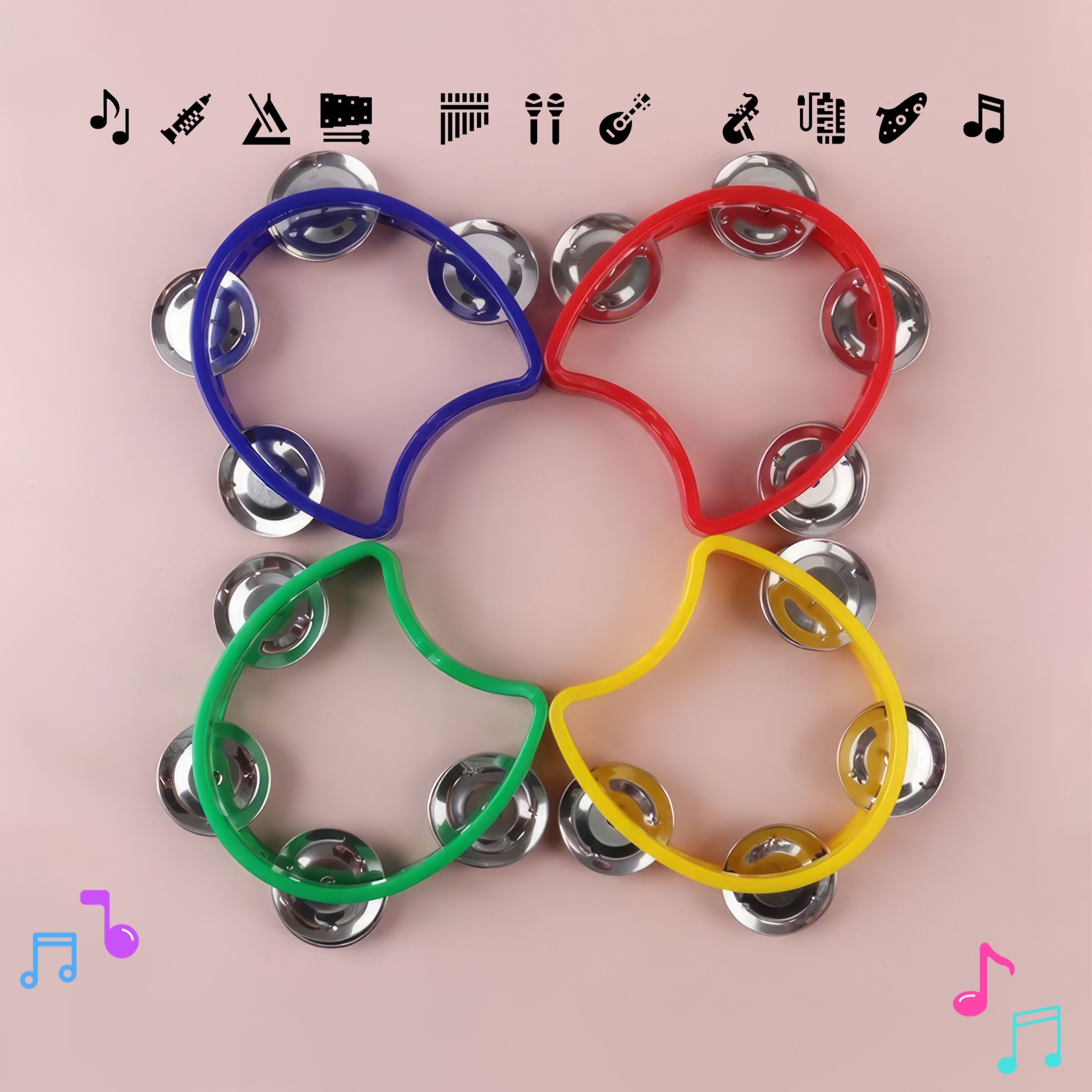 Grip Training Musical Educational Toy, 4-Bell Hand Rattle, Dance Performance Hand Rattle, Music Perception Teaching Aid, New Hand Drum, Metal Bell Percussion Instrument, Entertainment Instrument, Plastic Single-Layer Flower Drum Ring, 2026 Football - Image 13