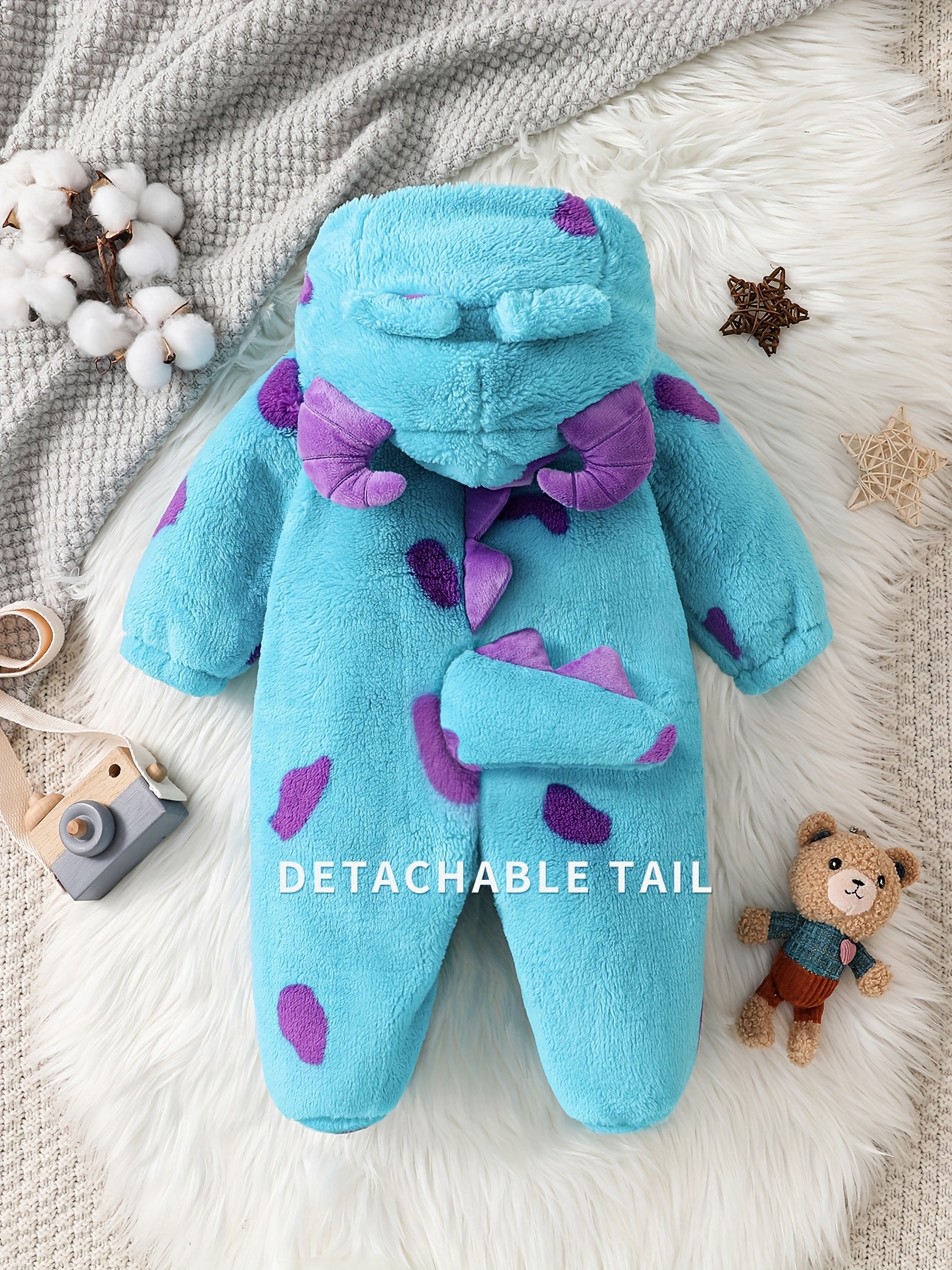 Cute Plush Onesie for Baby Girls with Footed Design, Perfect for Autumn And Winter, Featuring a Cartoon Monster Theme Inspired by Sulley for Warmth And Comfort, for Outdoor - Image 6