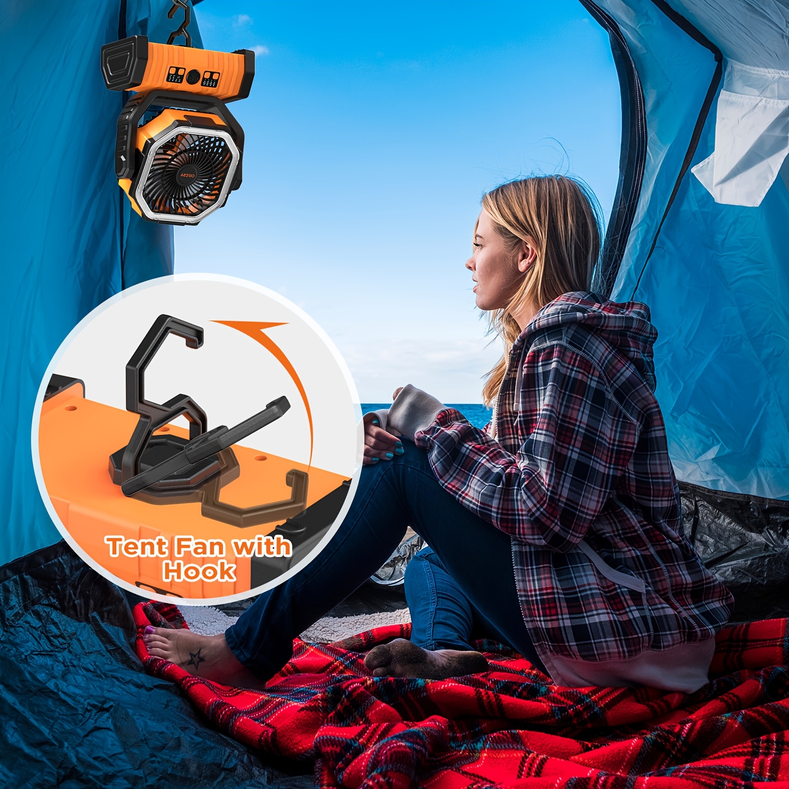 20000mAh Portable Camping Fan & Lantern Suitable for Tent, Travel, Car, Outdoor - Rechargeable Oscillating Ceiling/Ceiling Fan with Remote, Stable Handle, 4-Speed, Ultra-Long Battery Life for Picnic, Bedroom, RV - Image 7