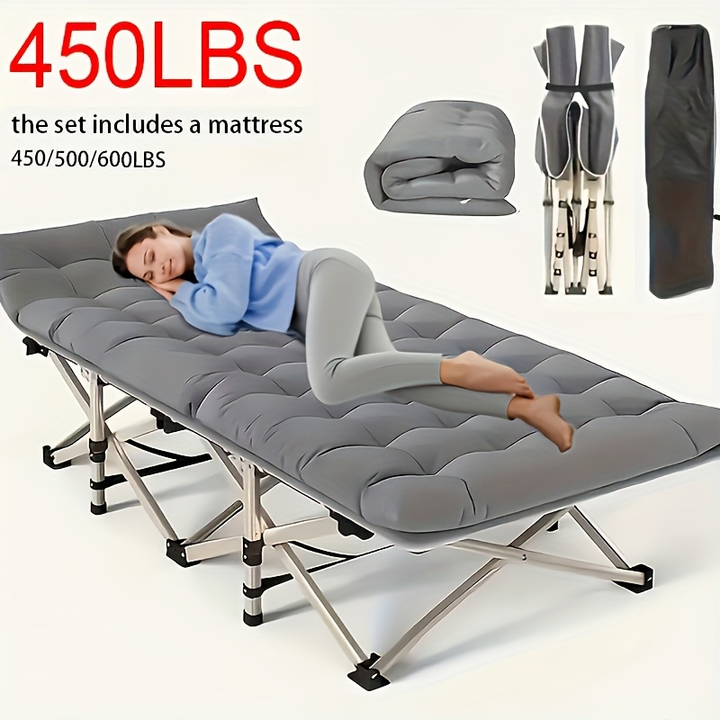 75 Inch Outdoor Folding Bed, Extra-Large And Thickened Camping Bed with Or Without Flip Mattress, Portable Foldable Guest Bed, 450/500/600 Pound Load-Bearing Capacity, Heavy-Duty Camping Cot with Handbag, Suitable for Adults, Outdoor Solely - Image 6